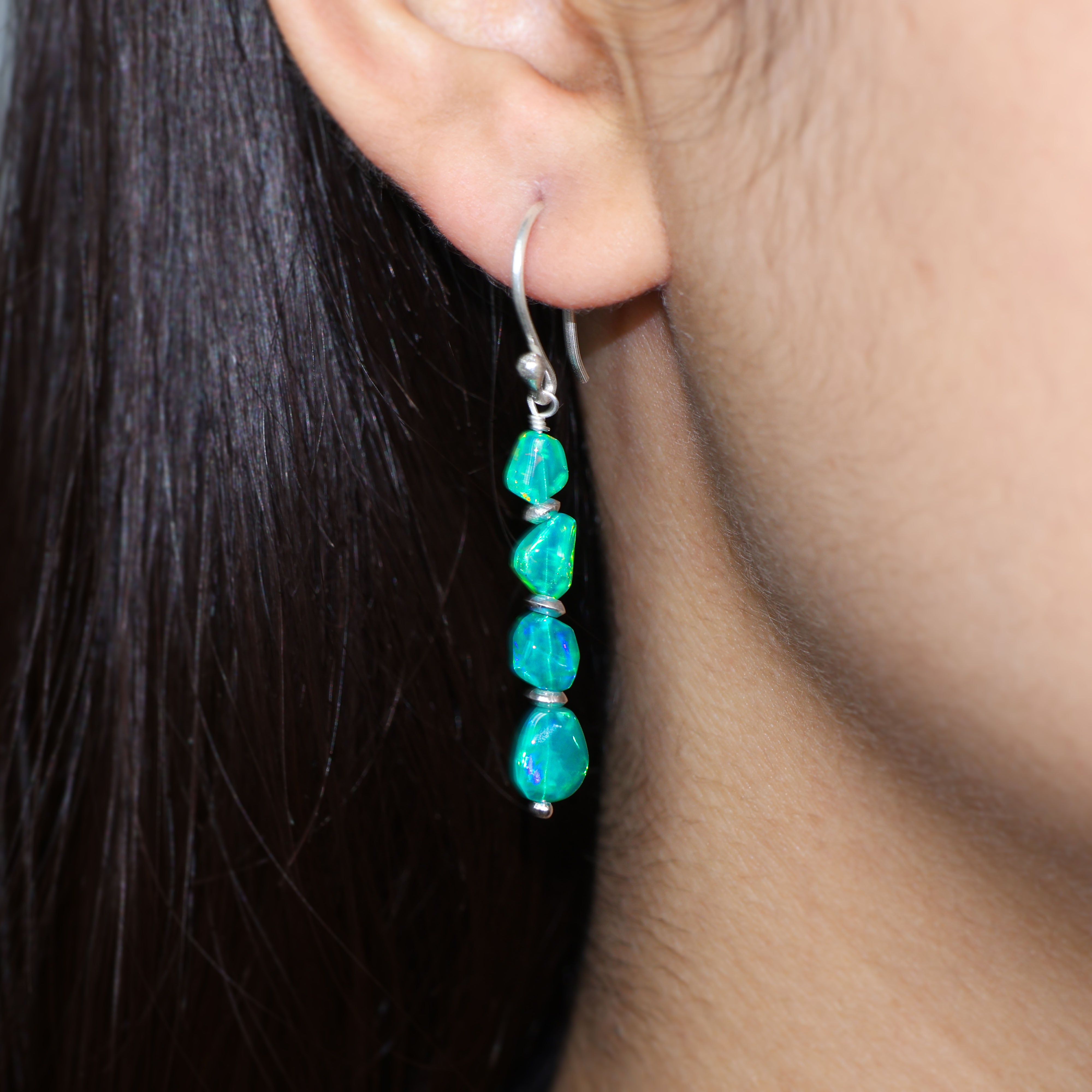 Natural Green Opal Tumbled Bead Linear Dangle Earrings - Handmade Boho Chic Jewelry for Women, Gift for Her | Perfect for Parties, Weddings & Everyday Wear