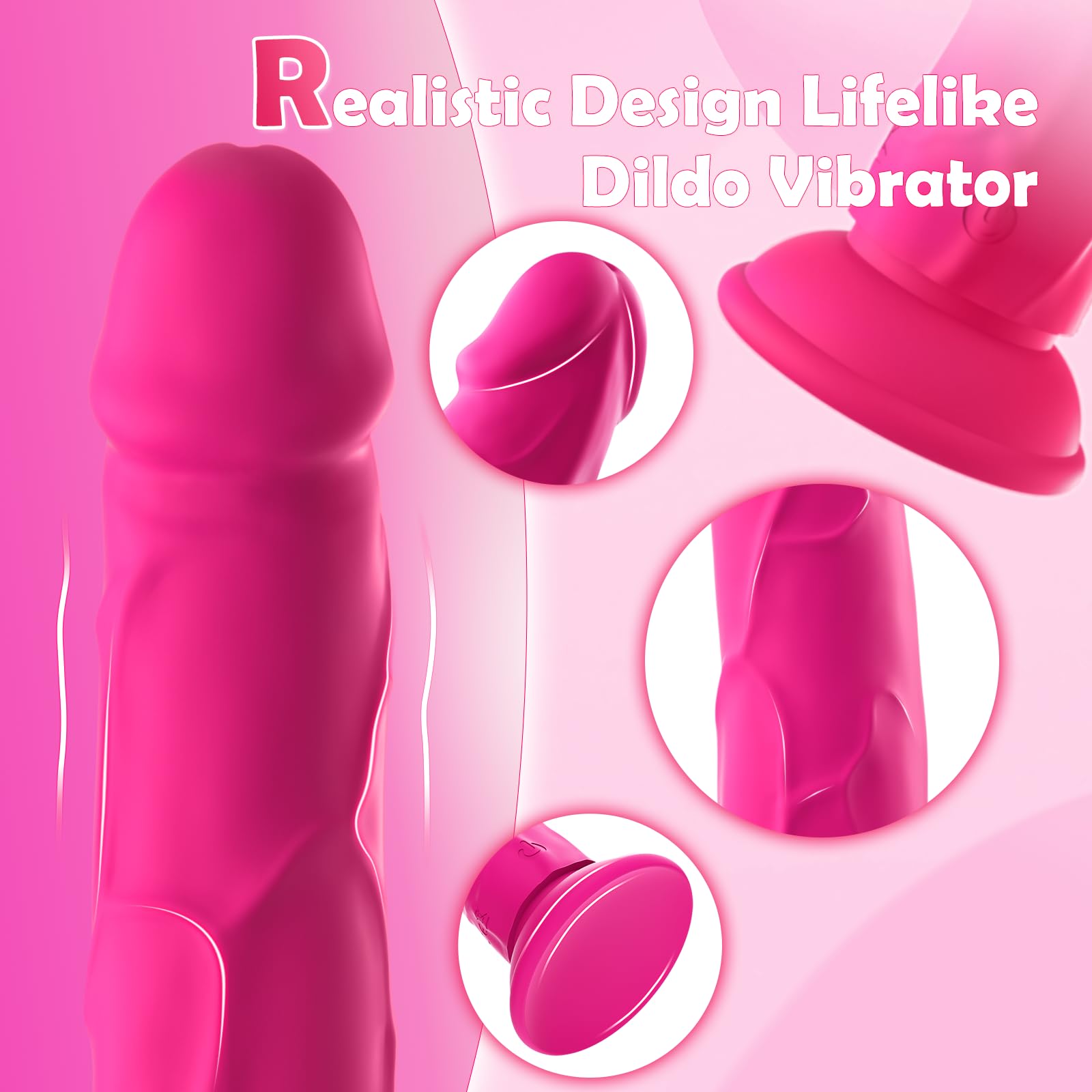 Realistic Pink Silicone Dildo Vibrator - 10 Powerful Vibration Modes for G-Spot & Clitoral Stimulation, Flexible Anal Toy with Vein Texture & Strong Suction Cup - Perfect for Couples Play, Solo Pleasure & BDSM Exploration