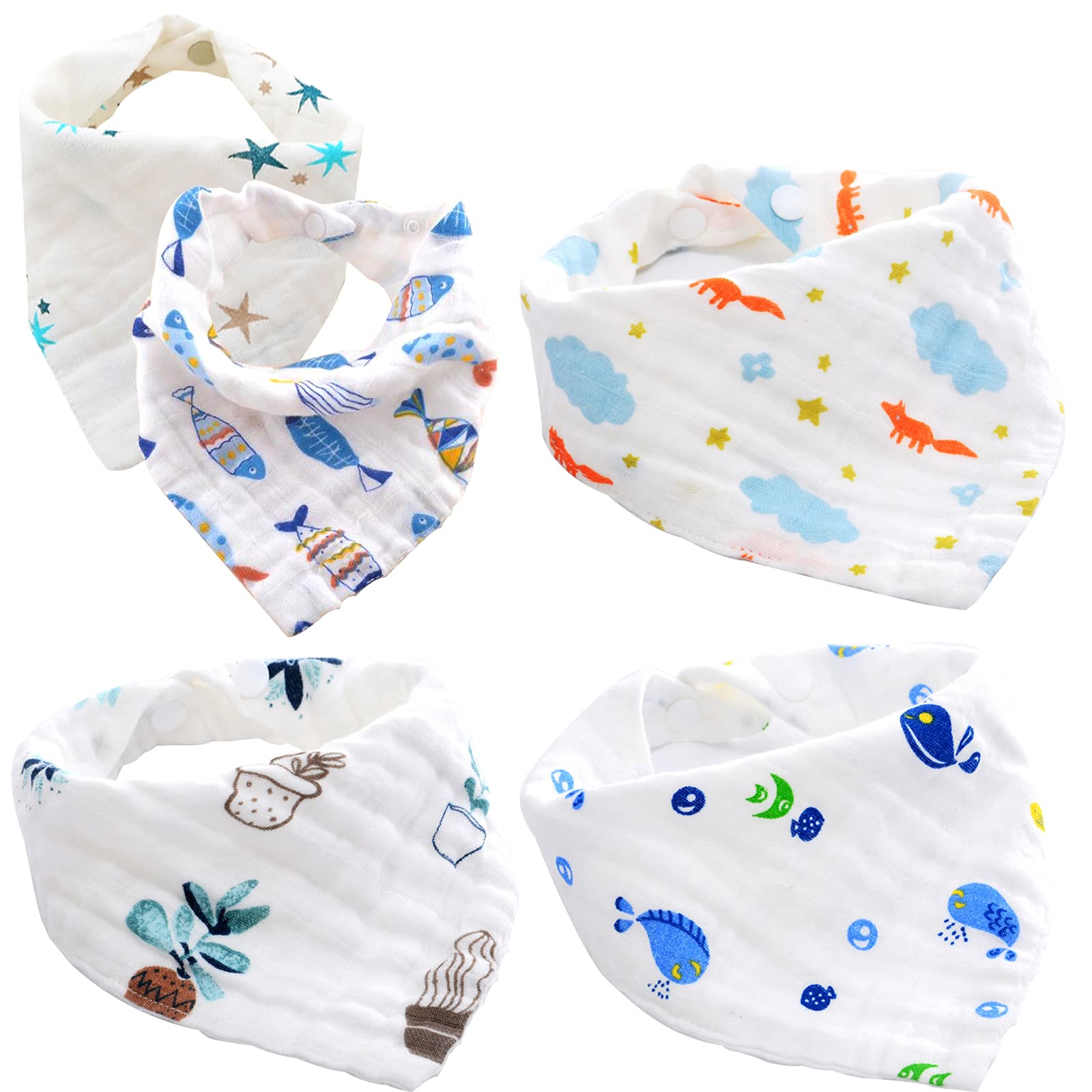 Htsrbay 5-Pack Baby Bandana Drool Bibs for Boys & Girls - Soft Absorbent Unisex Teething Bibs for Drooling - Perfect for Feeding, Playtime & Daily Outfits