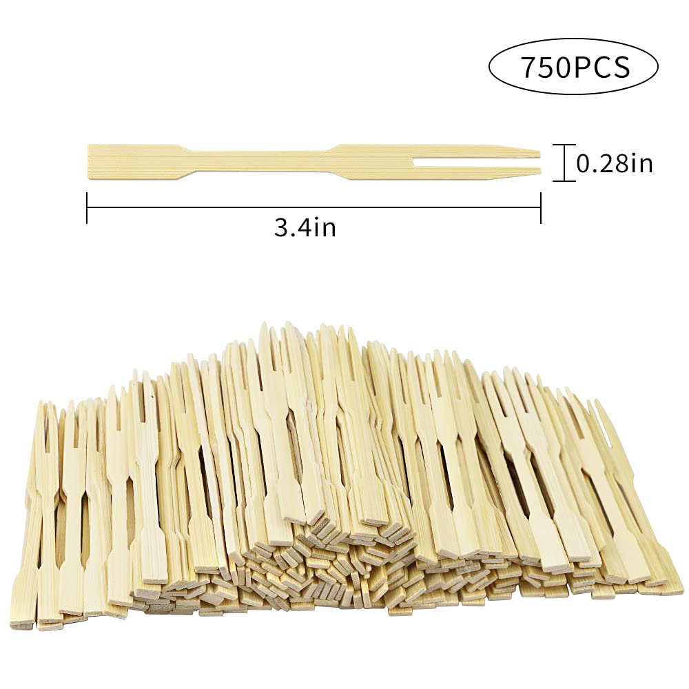 750Pcs Bamboo Forks - Eco-Friendly Wooden Appetizer Forks for Cocktail Parties, Fruit Platters, Desserts & Pastries (3.4 Inch) | Perfect for Catering, Weddings & Picnics