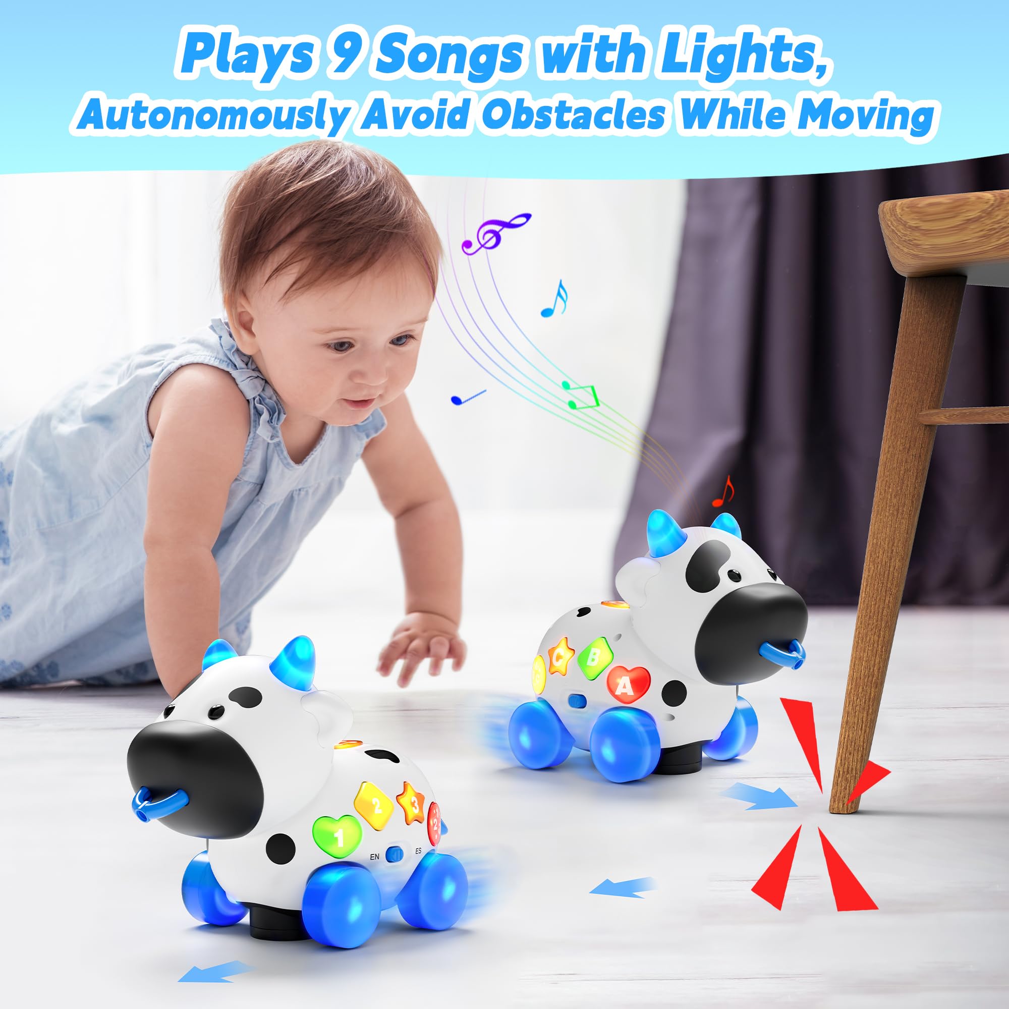 Bilingual Cow Musical Toy for 1 Year Old - Baby Learning & Crawling Gift for Birthdays & Toddlers (6-18 Months) - Perfect for Playtime & Early Development