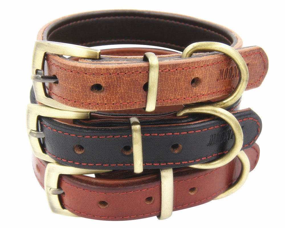 Premium Genuine Leather Dog Collar for Small Medium Large Dogs - Heavy Duty Full Grain Leather - Adjustable 12.4-16.4