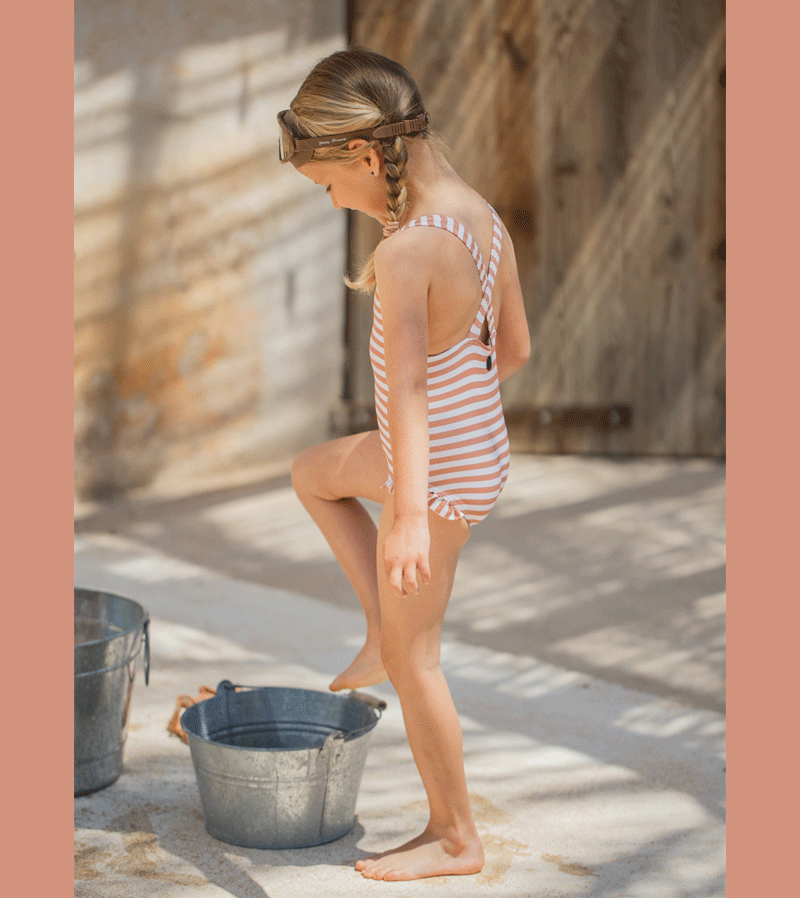 1+ in the Family Striped Apricot Margherita Swimsuit - Women's One Piece Bathing Suit for Beach, Pool & Summer Vacation