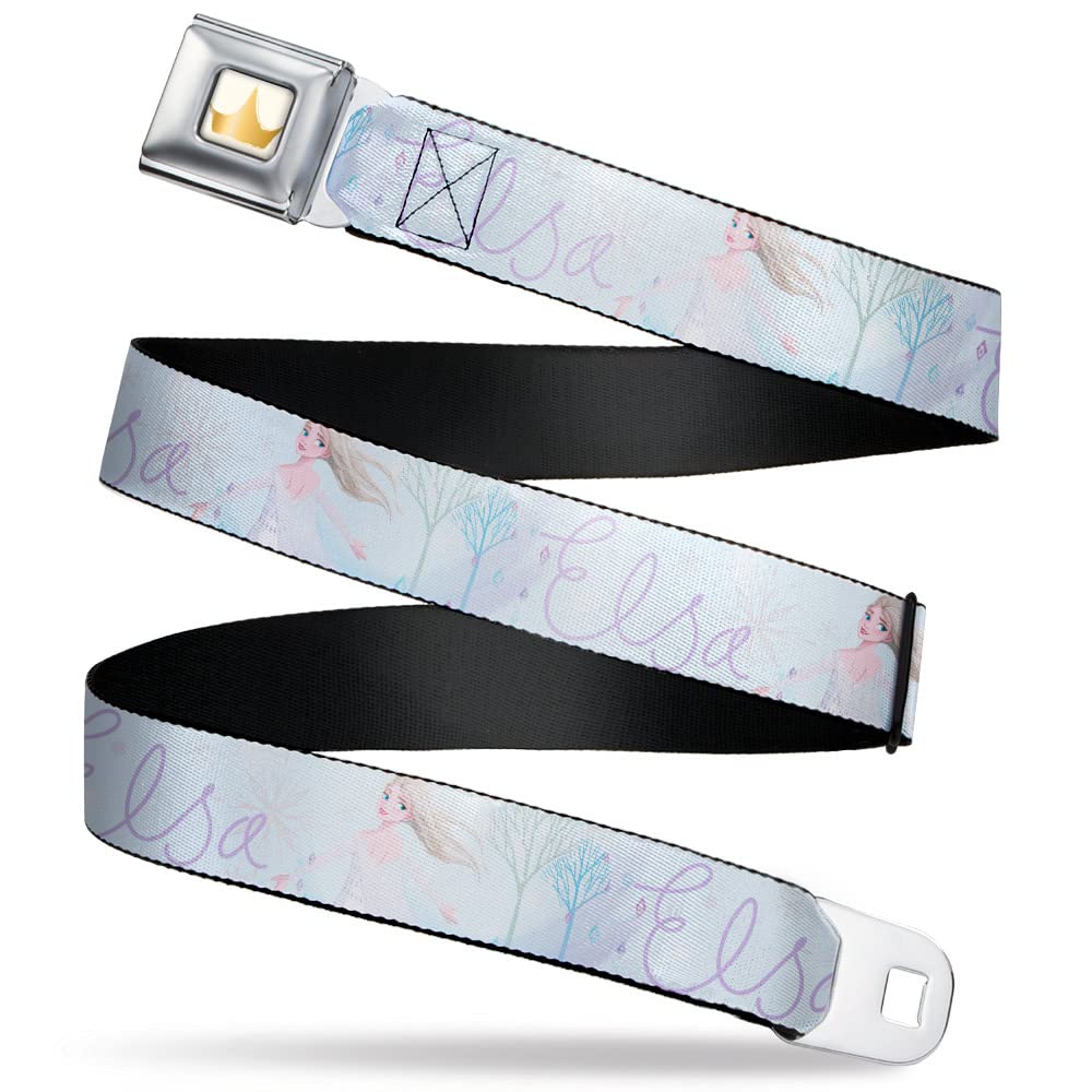 Disney Frozen Elsa Snowflake Seatbelt Buckle Belt - Adjustable Waist Strap with Tree & Script Design - Perfect for Cosplay, Disney Theme Parks & Everyday Fashion