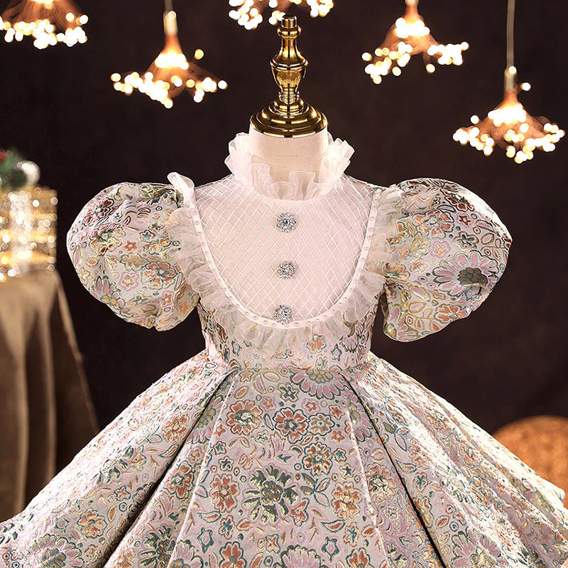 Floral Satin Princess Tea Length Flower Girl Dress for Weddings, Baptisms & Special Occasions - Elegant Flower Girl Outfit for Girls 3-10 Years