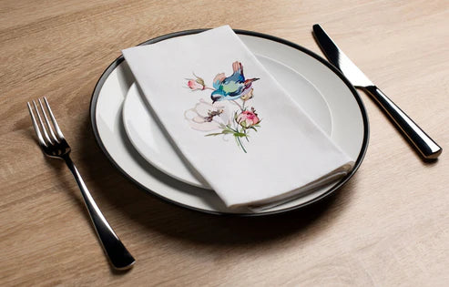 Premium Disposable Linen-Like Paper Guest Towels - 16 Pack Floral Bird Design | Soft & Absorbent for Bathroom, Kitchen, Parties & Events