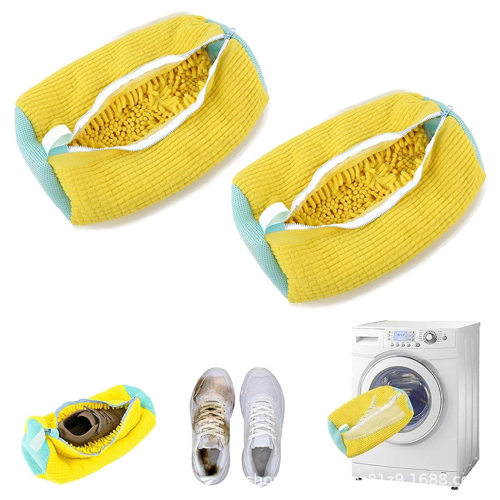 2Pcs Reusable Shoe Washing Machine Bags for Washer & Dryer - Yellow Laundry Bags for Tennis, Canvas & Sports Shoes | Perfect for Gym, Travel & Shoe Care