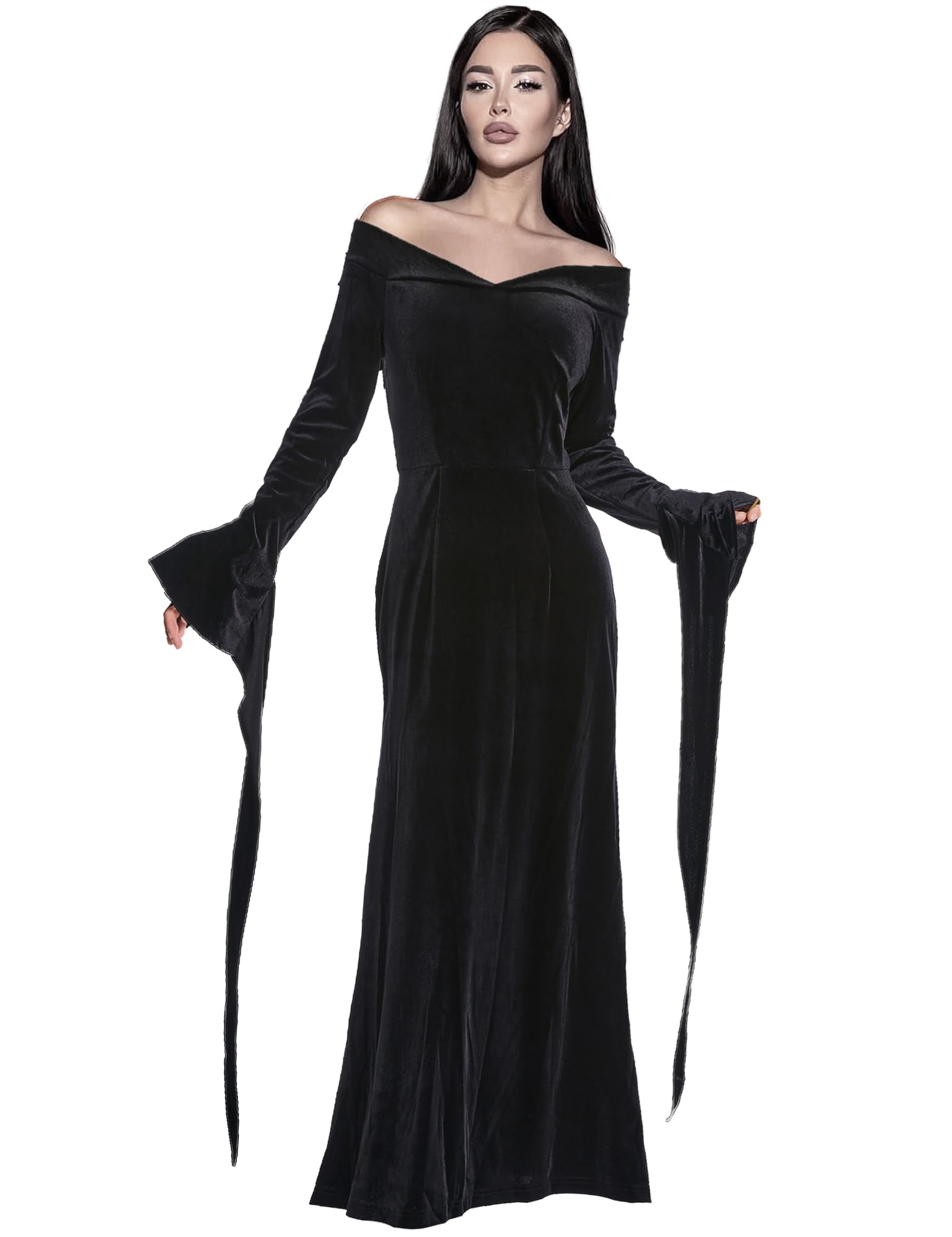Oumbivil Women's Gothic Black Dress - Halloween Witch Costume, Elegant Long Sleeve Lace Dress for Women | Perfect for Halloween Parties, Cosplay Events & Gothic Fashion