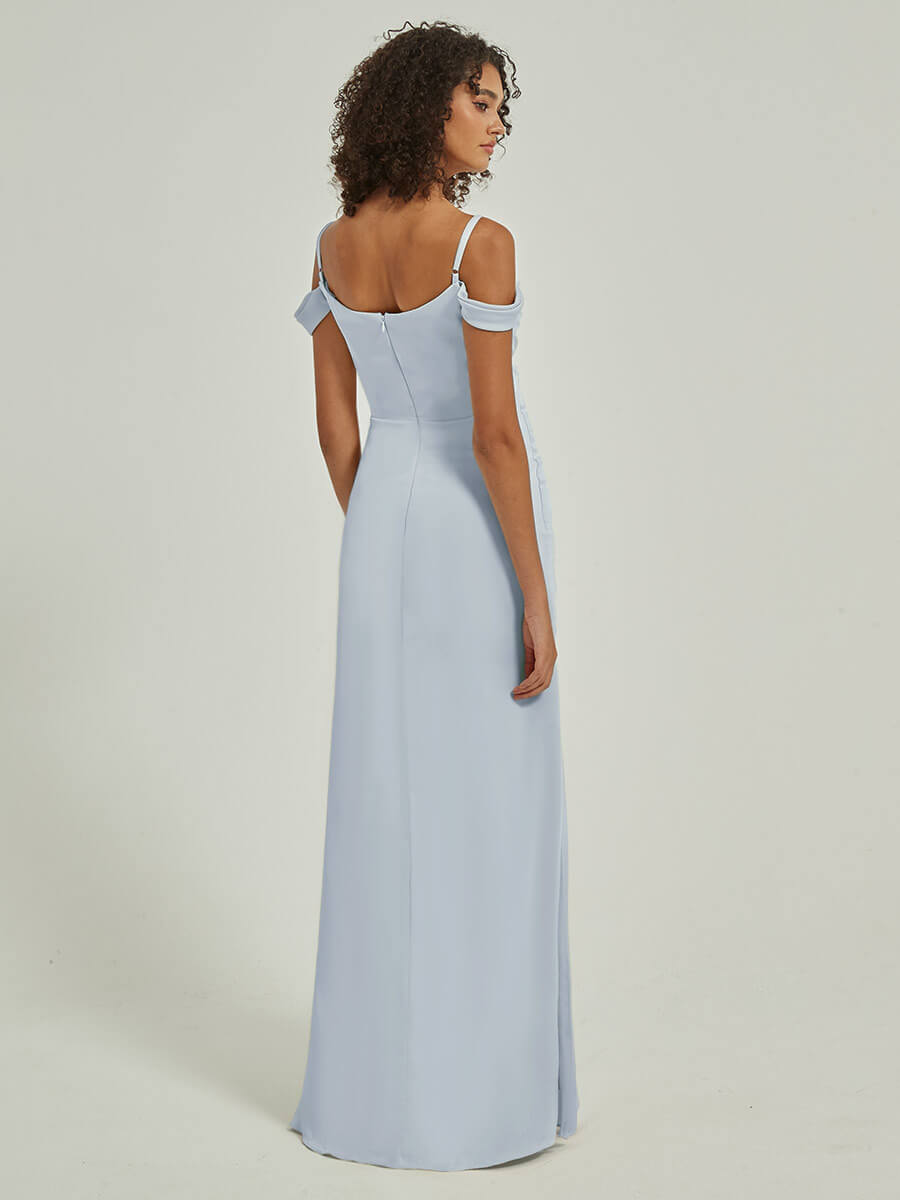 Cornflower Blue Cowl Neckline Straps Side Slit Silk Satin Convertible Bridesmaid Dress - Elegant Formal Gown for Weddings, Prom & Special Occasions