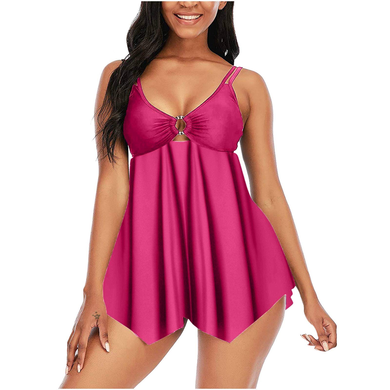UOCUFY Women's Plus Size 2 Piece Swimsuits - Tummy Control Tankini Swimdress Bathing Suit for Beach, Pool & Vacation | Flattering Swimwear for Curvy Women