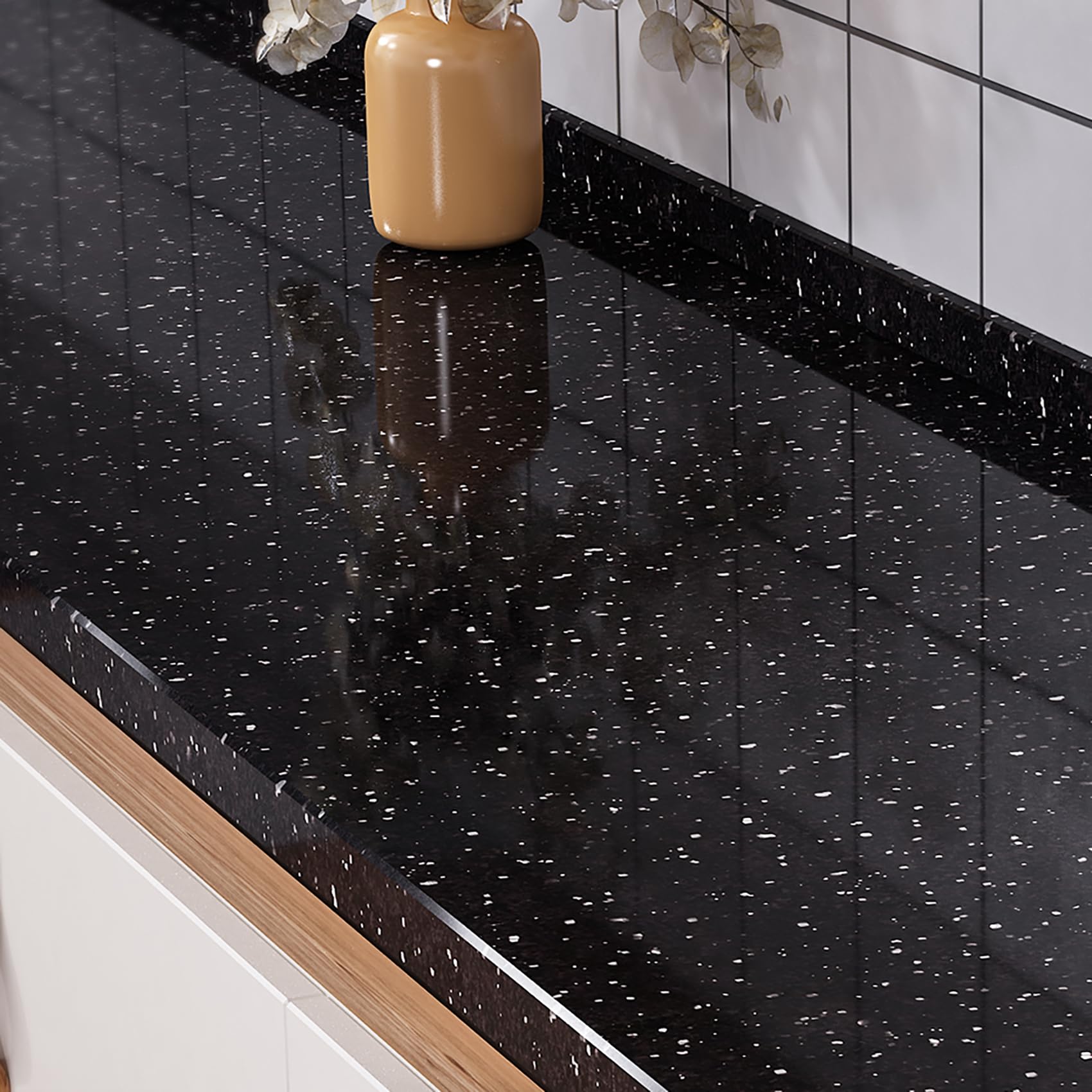 Livelynine Galaxy Black Granite Contact Paper - Waterproof Peel and Stick Countertop Cover - Self-Adhesive Vinyl Wrap for Kitchen Countertops, Desks, Bathroom & Walls (15.8