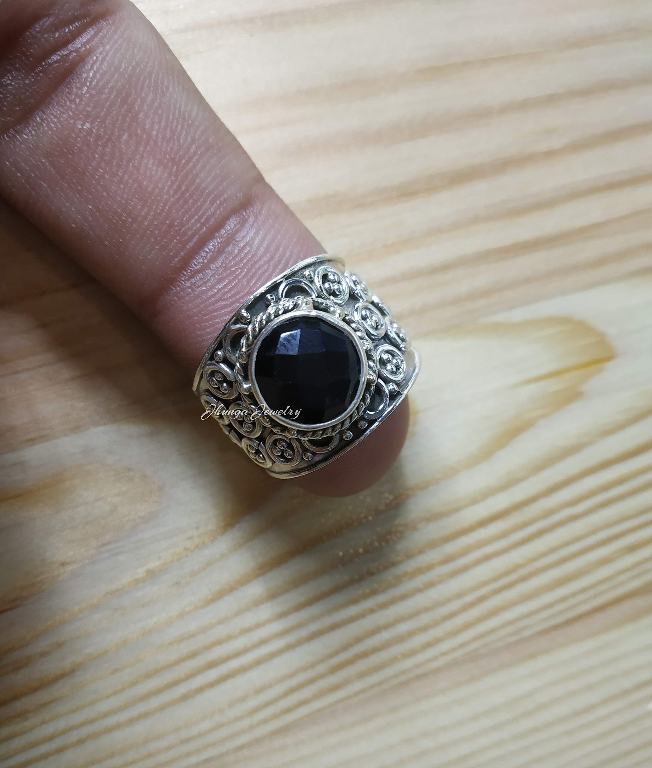 Natural Black Onyx Ring for Women - 925 Sterling Silver Handmade Gemstone Jewelry, Round Onyx Stone Ring, Modern & Dainty Unique Gift for Her - Perfect for Weddings, Anniversaries & Special Occasions