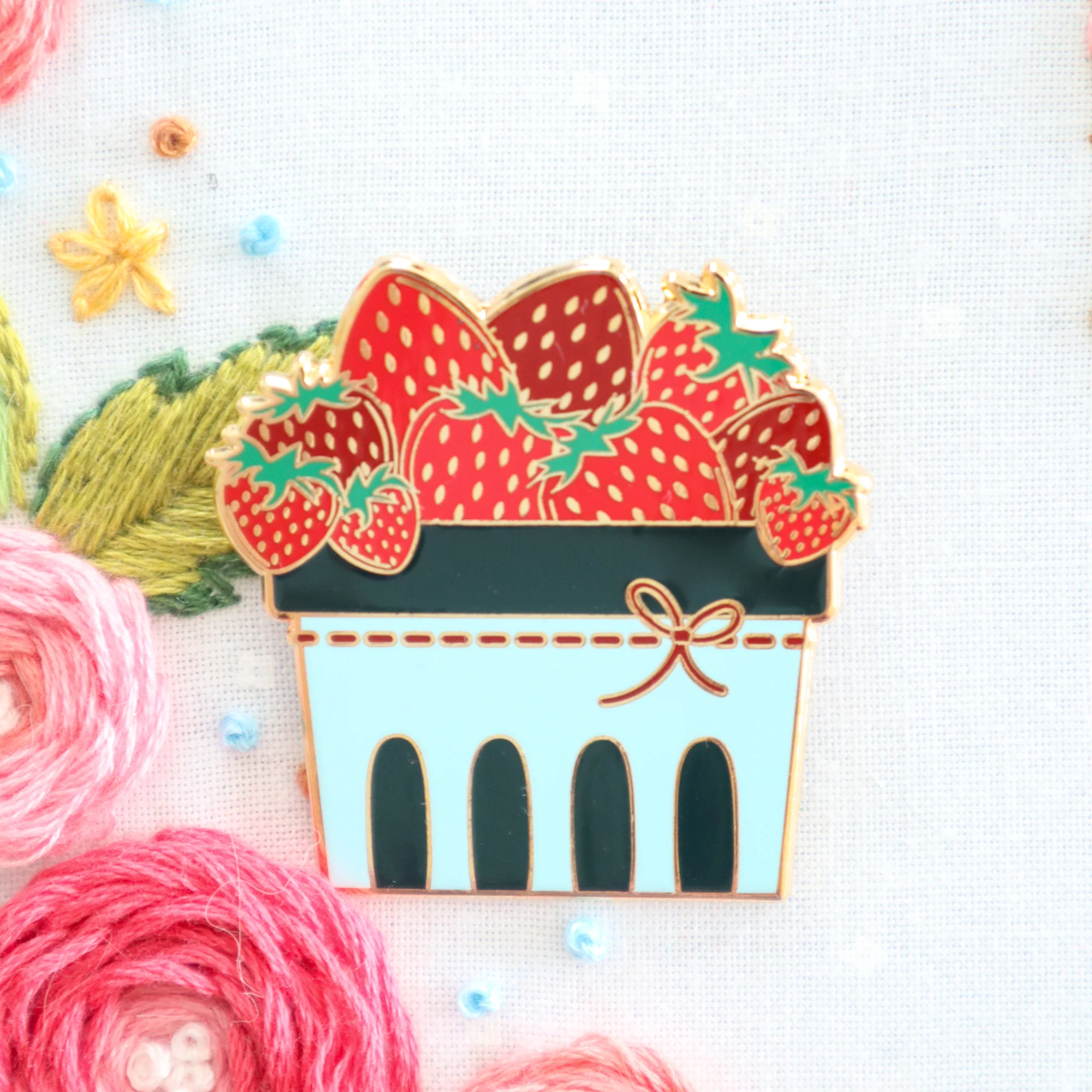 Strawberry Basket Needle Minder - Cute Magnetic Pin Holder for Sewing & Embroidery - Perfect for Quilting, Cross Stitch, and Craft Projects - by Flamingo Toes