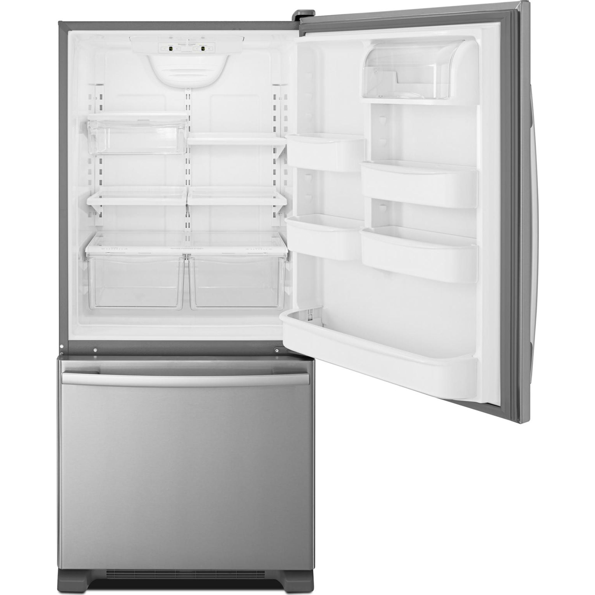 Amana Bottom Mount Refrigerator (ABB1924BRM) - 24.5 Cu. Ft. Stainless Steel French Door Fridge with Adjustable Shelves & Humidity-Controlled Crispers - Perfect for Modern Kitchens & Open Floor Plans