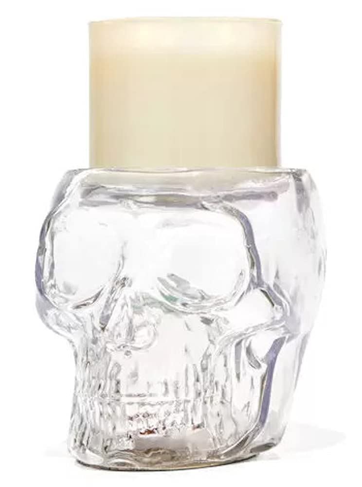 White Barn 3-Wick Candle Holder - Compatible with Bath & Body Works Candles, Light-Up Skull Pedestal for Halloween Decor & Home Fragrance
