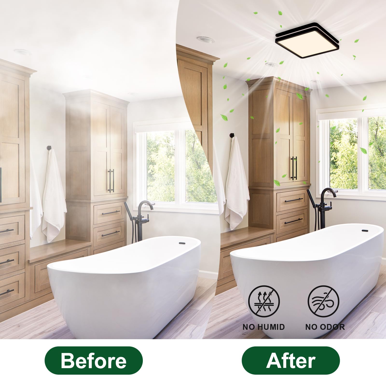 Akicon 80CFM Bathroom Exhaust Fan with Dimmable LED Light & Nightlight - Ultra Quiet 2.0 Sones Ventilation Fan for Bathroom Ceiling, 15W 3CCT Lighting - Perfect for Home, Shower Room, Toilet - Square Black Design (Ideal for Moisture Control & Air Circulation)