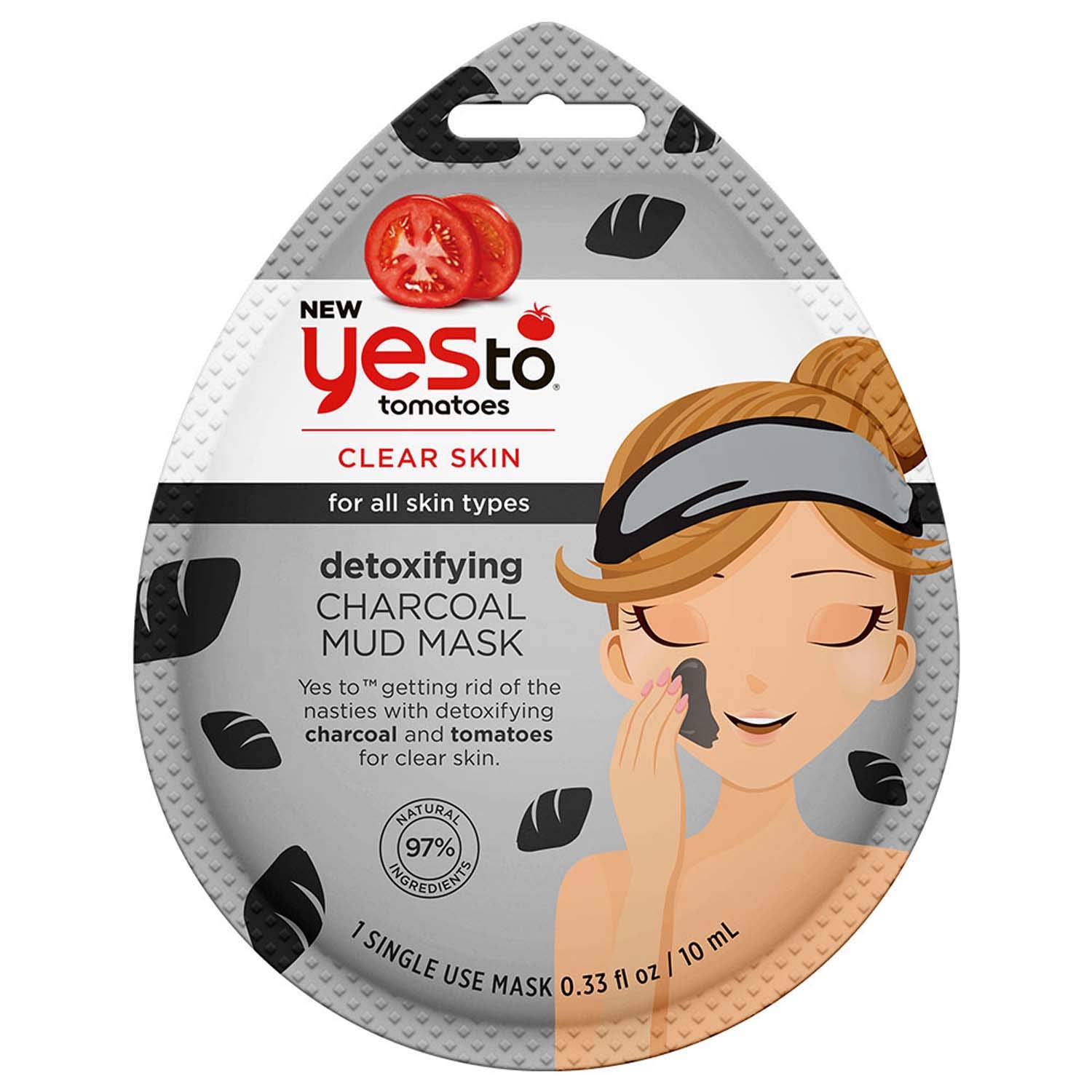 Yes To Tomatoes Detoxifying Charcoal Mud Mask with Salicylic Acid - Deep Cleansing & Pore Minimizing Face Mask for Acne Prone Skin | Detoxify & Remove Impurities | Perfect for Oily & Combination Skin Types | Use for Spa Night or Pre-Makeup Prep