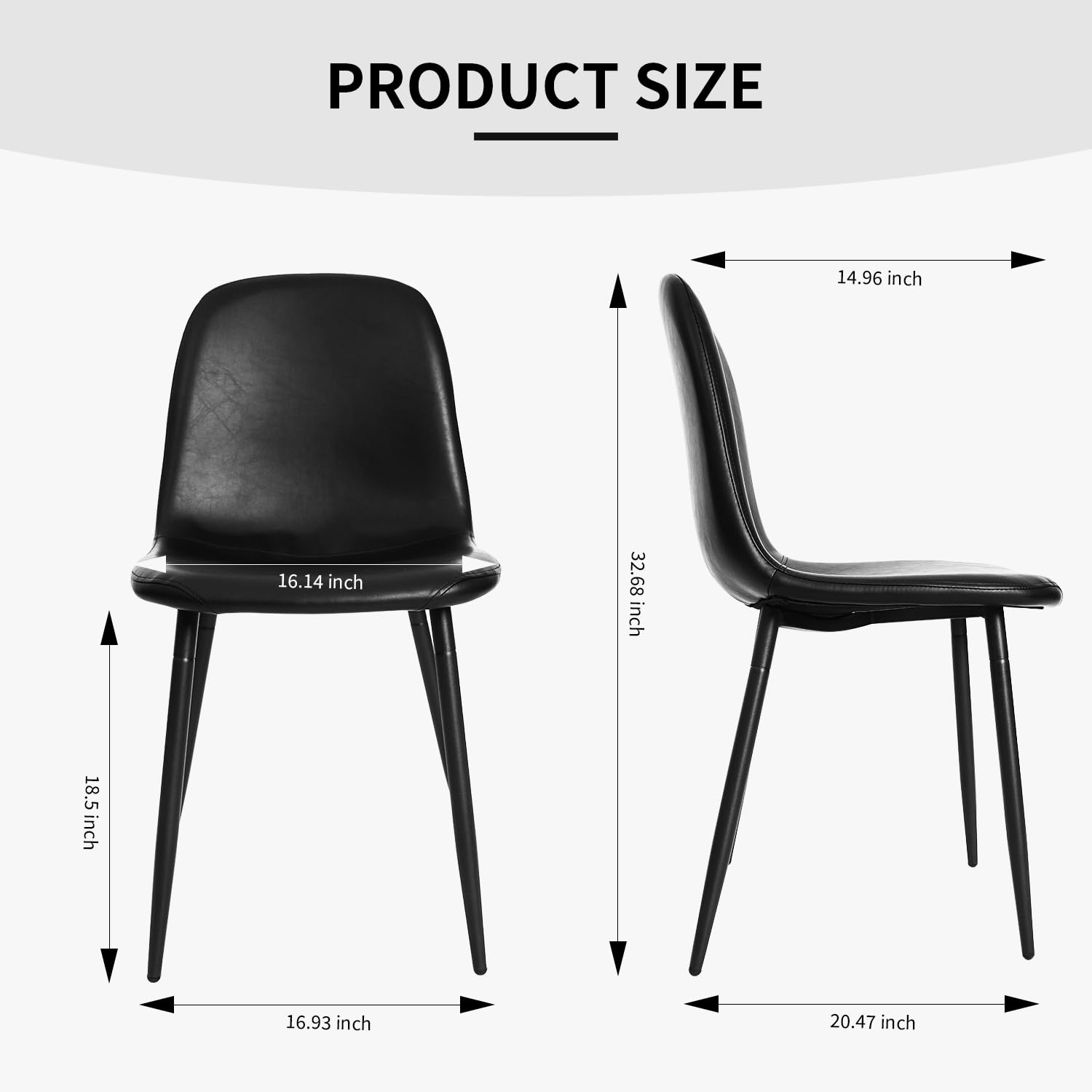 Modern Black Faux Leather Dining Chairs Set of 4 - PU Leather Upholstered Armless Kitchen Chairs with Metal Legs for Dining Room, Living Room & Office Meetings - Elegant Home & Commercial Seating Solution