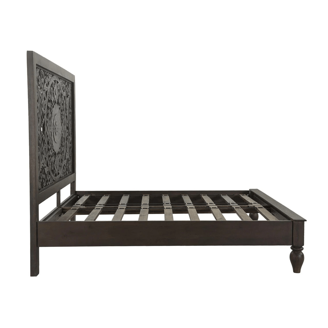Hand Carved Solid Wood Bed Frame with Headboard - Indian Style Queen/King Size Bed - Perfect for Master Bedroom, Guest Room & Farmhouse Decor