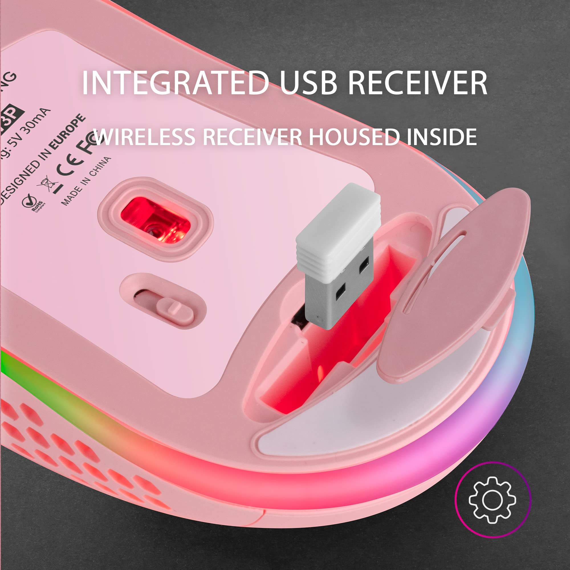 Mars Gaming MMW3P Wireless Gaming Mouse - RGB Flow, Ultra Lightweight 79g, 3200DPI, Pink - Perfect for Esports, FPS & MMO Gaming
