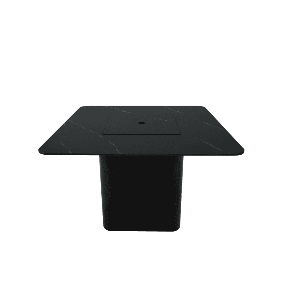 Brugge Marble Porcelain Outdoor Dining Table with Fire Pit - Weatherproof Patio Furniture for Backyard, Garden, Poolside Dining & Entertaining