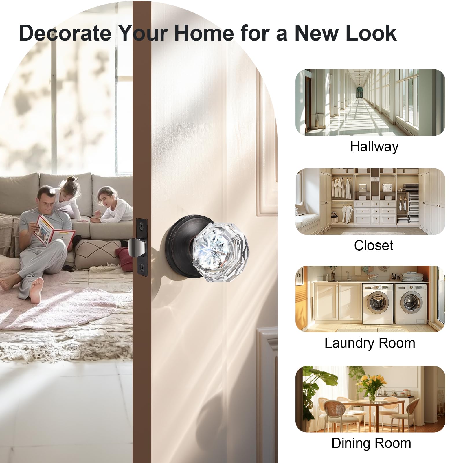 KNOBWELL 6-Pack Classic Tulip Crystal Door Knobs - Oil Rubbed Bronze Passage Function for Hallway & Closet - Athena Collection - Elegant Home & Office Hardware Upgrade