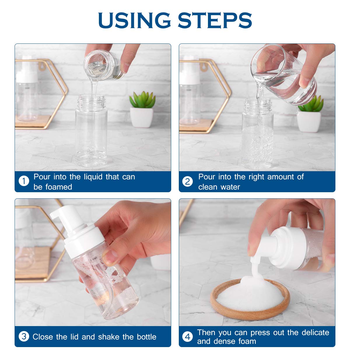 4 Pack Refillable Pump Bottles - Empty Reusable Dispenser Containers for Lotion, Soap & Shampoo - Perfect for Home, Travel & DIY Projects
