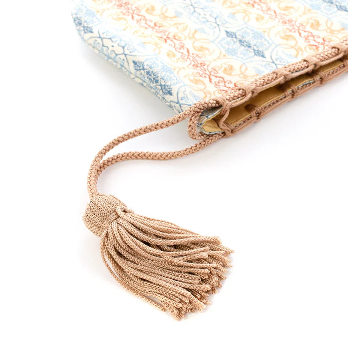 Nishijin Ori Small Drawstring Bag - Grapevine Brown & Blue - Handmade Kyoto Japan - Traditional Japanese Craft Purse - Perfect for Jewelry Storage & Gift Giving