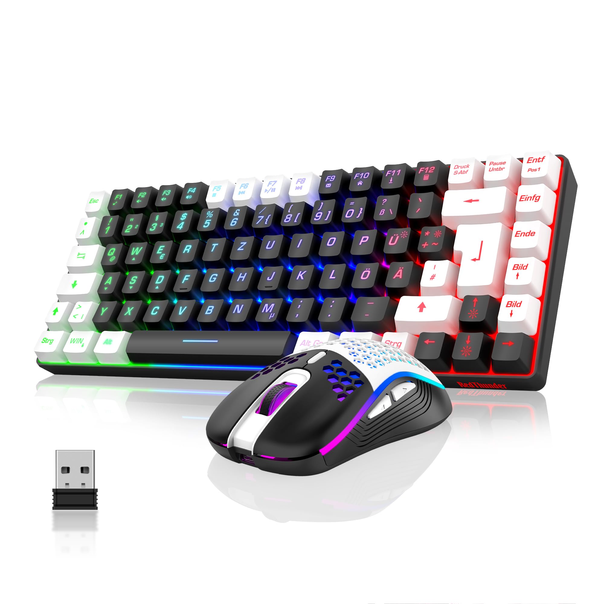 RedThunder K84 Wireless Gaming Keyboard and Mouse Set - QWERTZ DE Layout, Rechargeable, Compact & Ultra-Light Honeycomb Design for PC, Mac, PS5, Xbox - Perfect for Gaming, Office Work & Streaming (2024 Version)