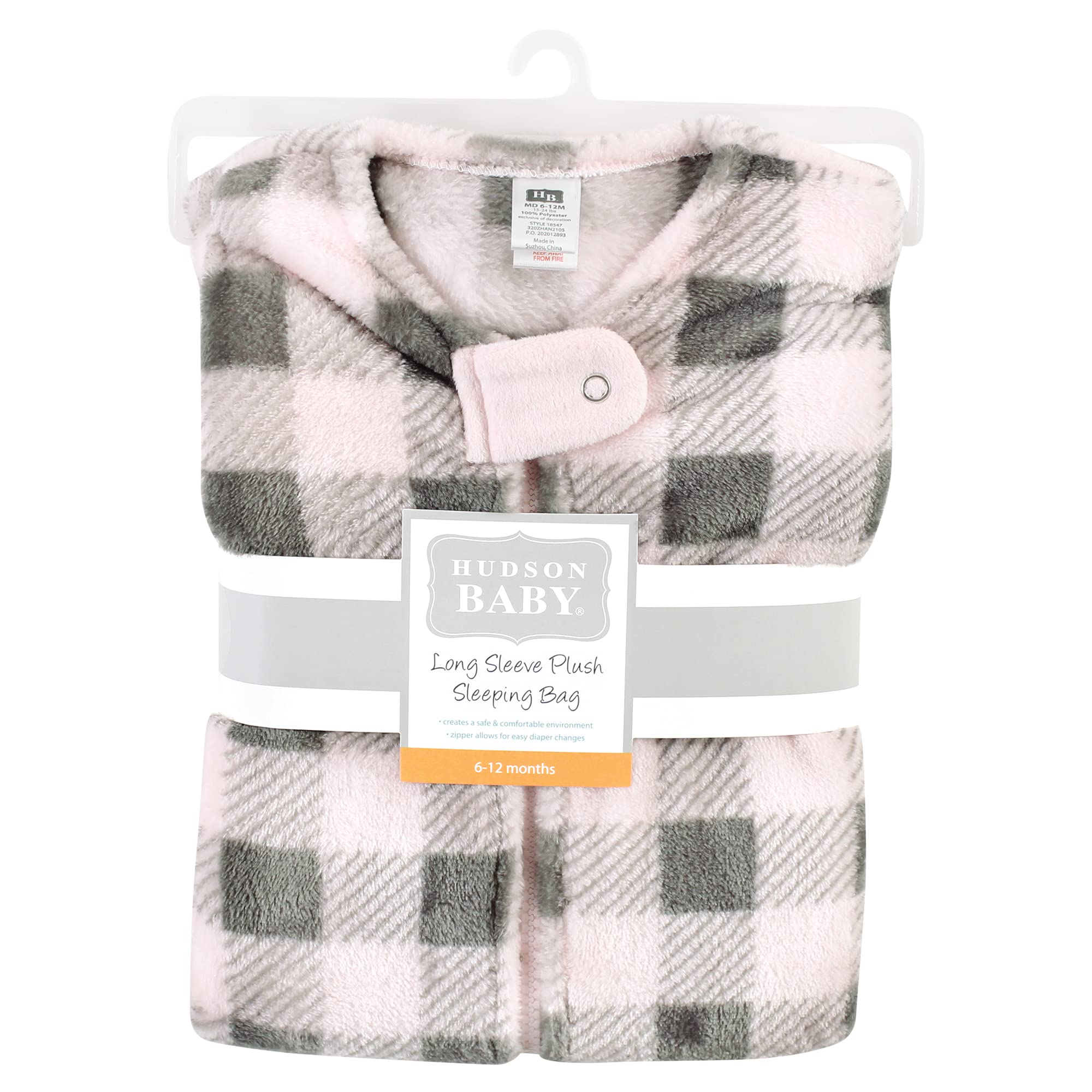 Hudson Baby Unisex Plush Sleeping Bag Sack Blanket - Pink Gray Plaid for 6-12 Months | Soft & Cozy Baby Wear for Nursery, Daycare & Travel