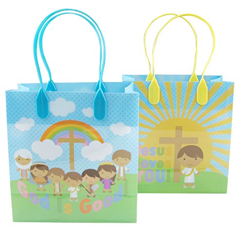 Tiny Mills Loves You Religious Gift Bags with Handles - 12 Pack Themed Party Favors for Church Events, Sunday School, Baptism & Christian Celebrations