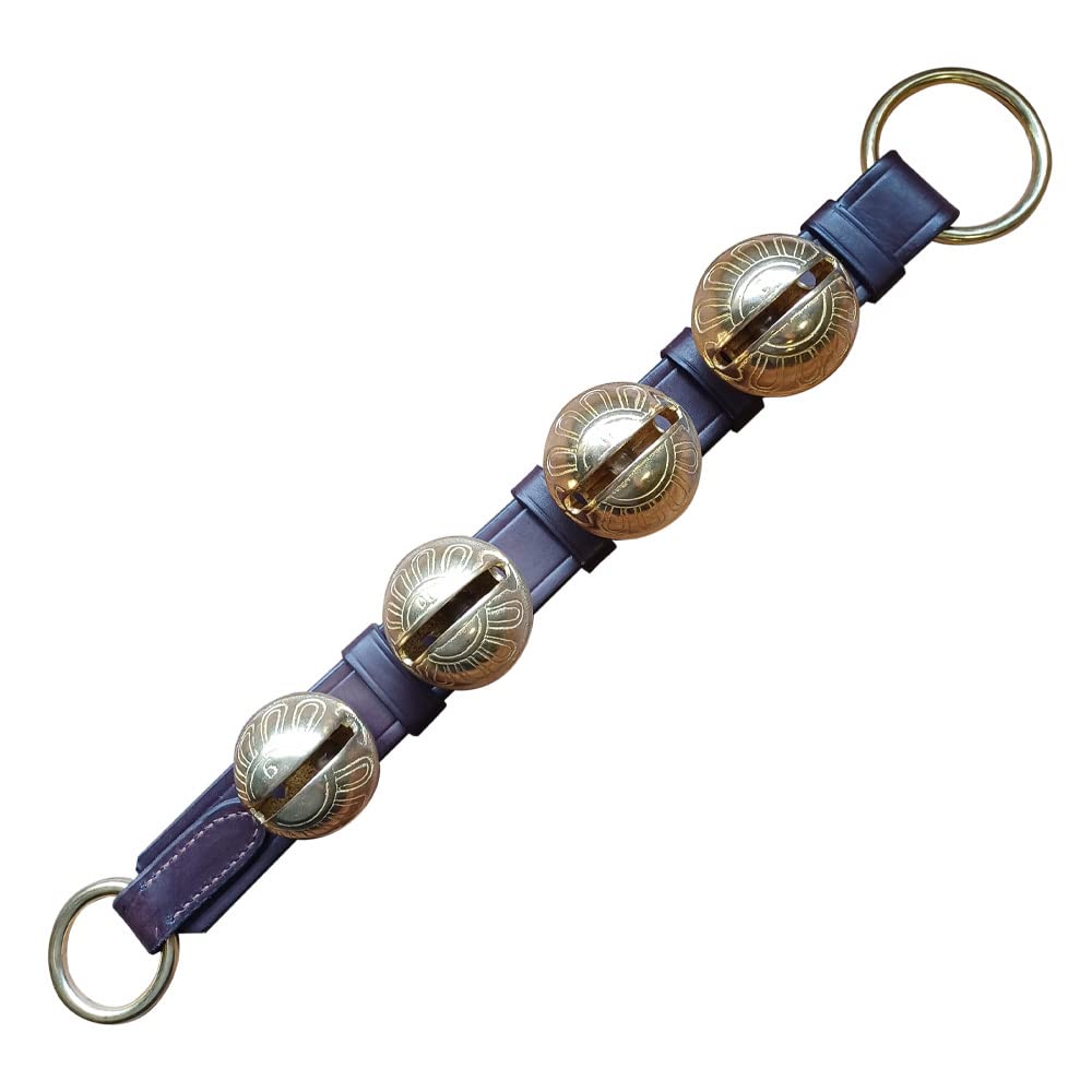 Brass Sleigh Bells for Door - Decorative Shopkeeper Bell with Leather Strap - Christmas Jingle Bells & Dog Training Bells (Brown Leather, 4 Bells) - Perfect for Holiday Decor, Pet Training & Store Entry Alerts