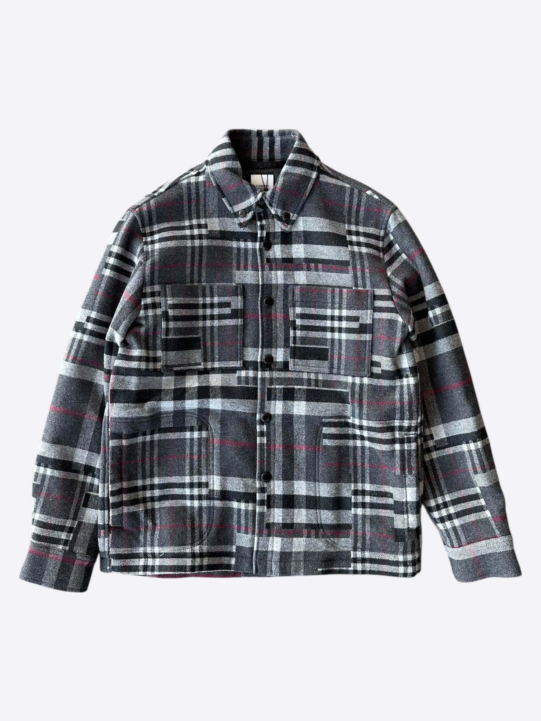 Burberry Grey Check Wool Overshirt for Men - Classic Plaid Shacket for Fall & Winter Layering | Perfect for Casual Outfits, Office Wear & Outdoor Adventures