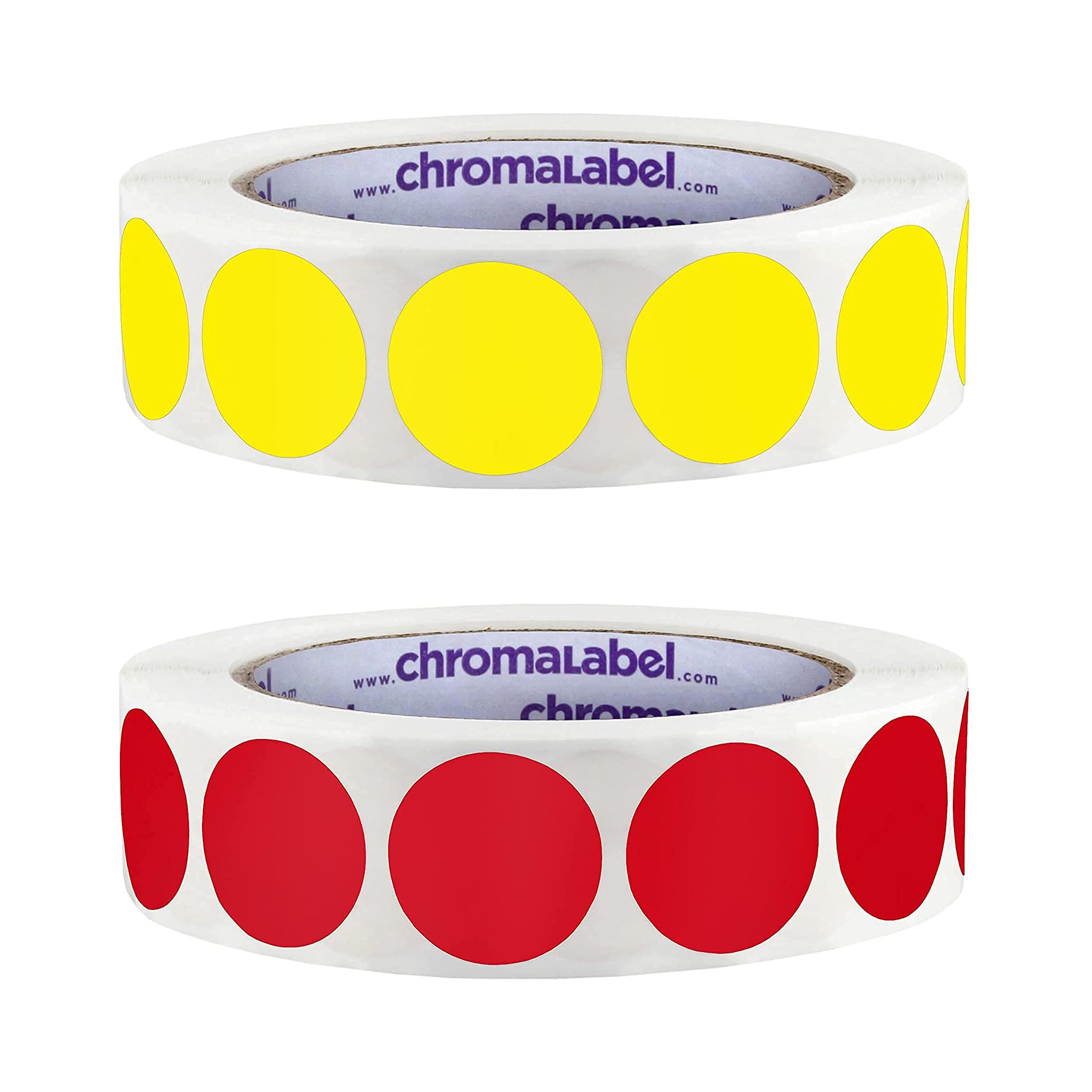 ChromaLabel 1 Inch Permanent Adhesive Labels - Red and Yellow Bundle for Office Organization, Shipping & Inventory Management
