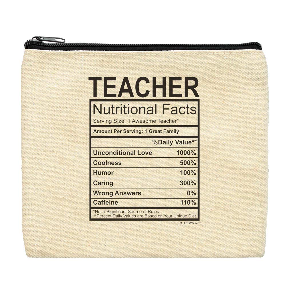 Best Teacher Gifts for Women - Nutritional Facts Label Makeup Bag - Perfect for Classroom, Office, or Travel