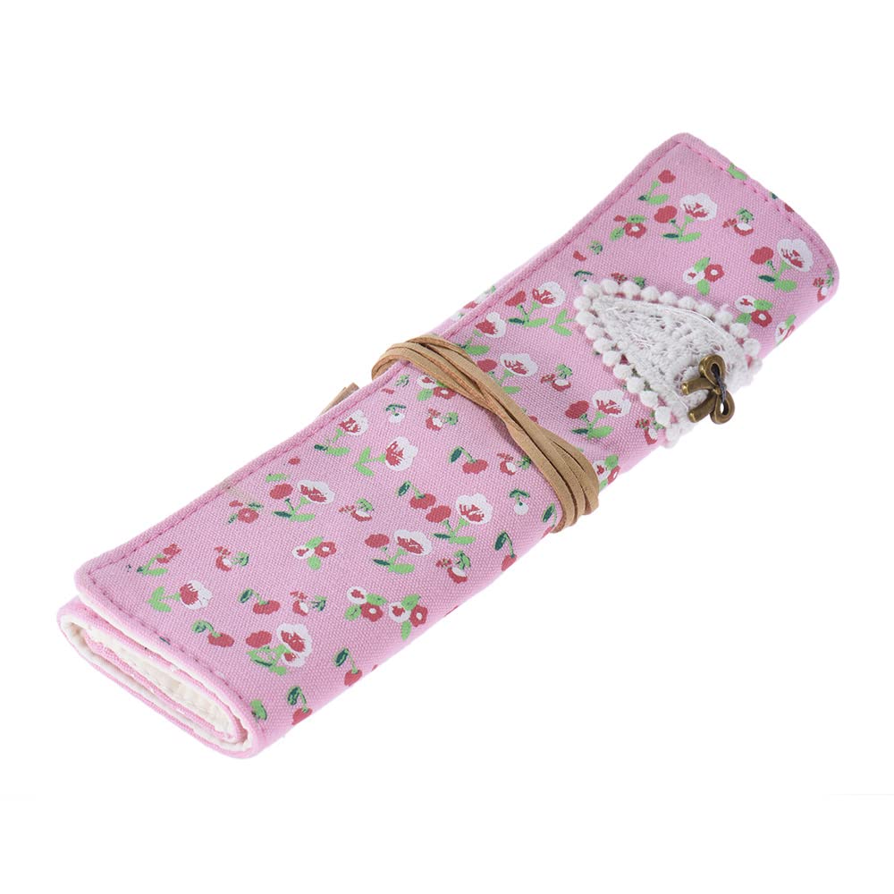 Flower Print Canvas Roll-Up Makeup Brush & Pencil Pouch - Portable Cosmetic Organizer for Girls, Students - Perfect for Travel, School & Everyday Use