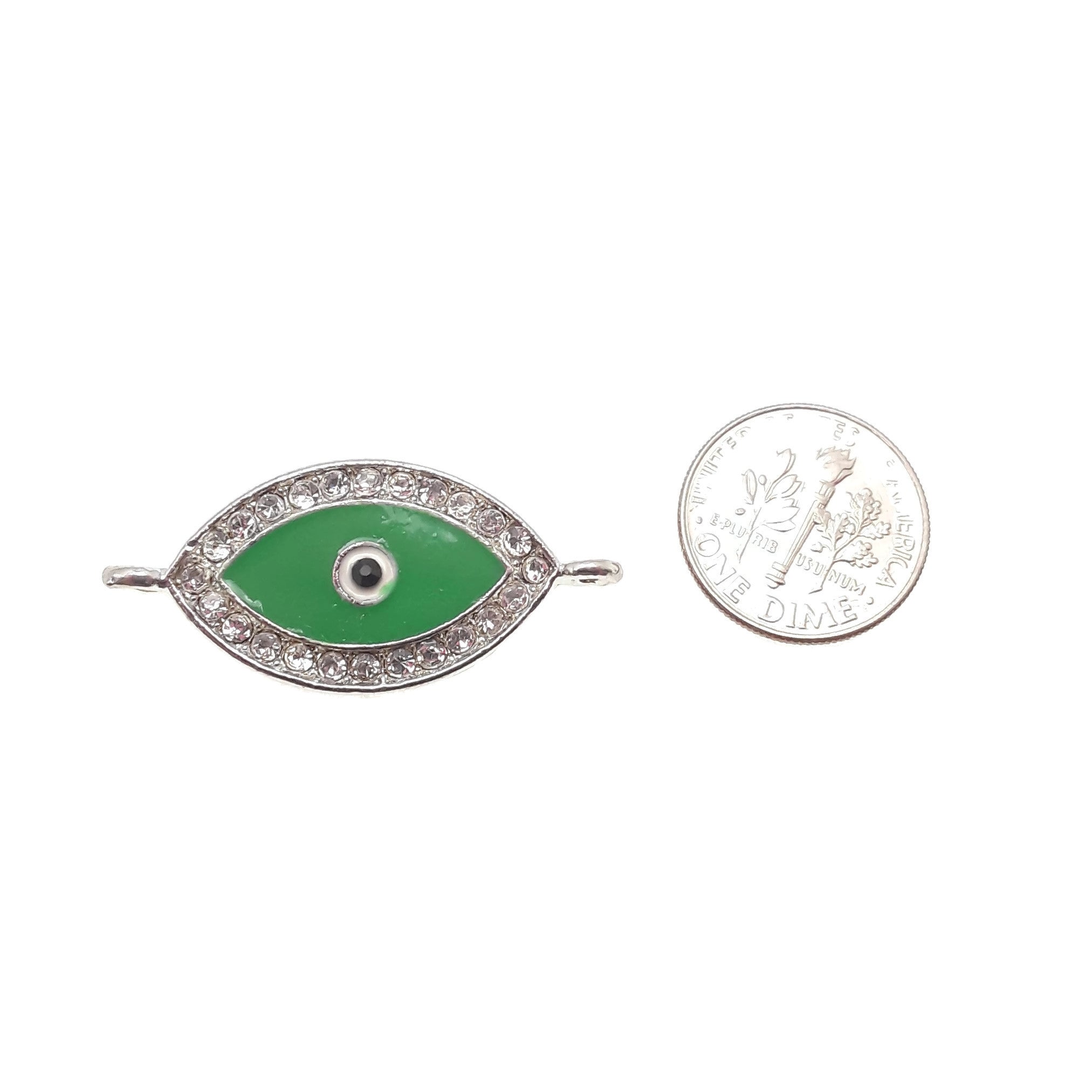 Evil Eye Charm Pendant - Gold & Silver Plated Copper with Rhinestones (16x27mm) - Protection Jewelry for Necklace, Bracelet & Gift Giving