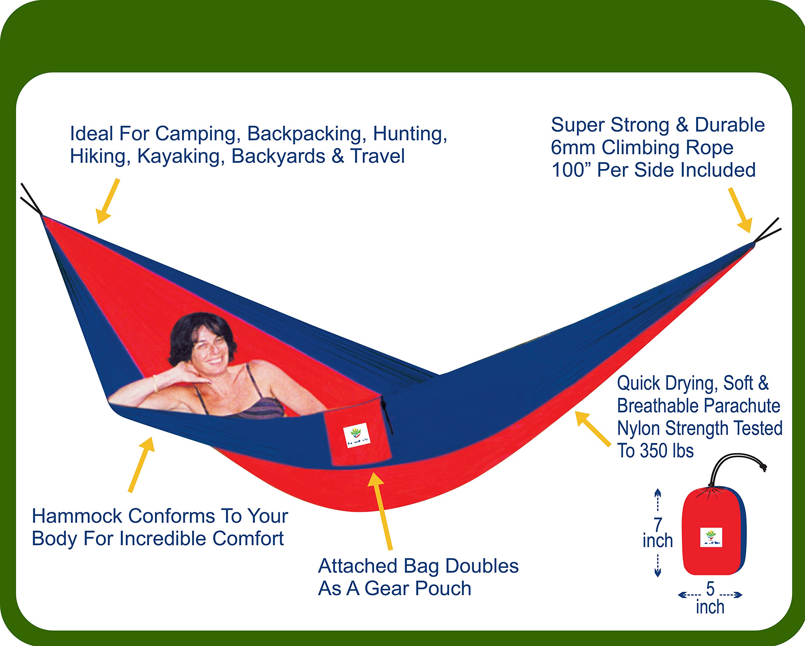 Best Single Camping Hammock - Ultra Lightweight & Portable for Outdoor Adventures, Hiking, Travel - Extra Long Design for Maximum Comfort - Perfect for Backpacking, Beach Trips & Backyard Relaxation (Navy/Red)