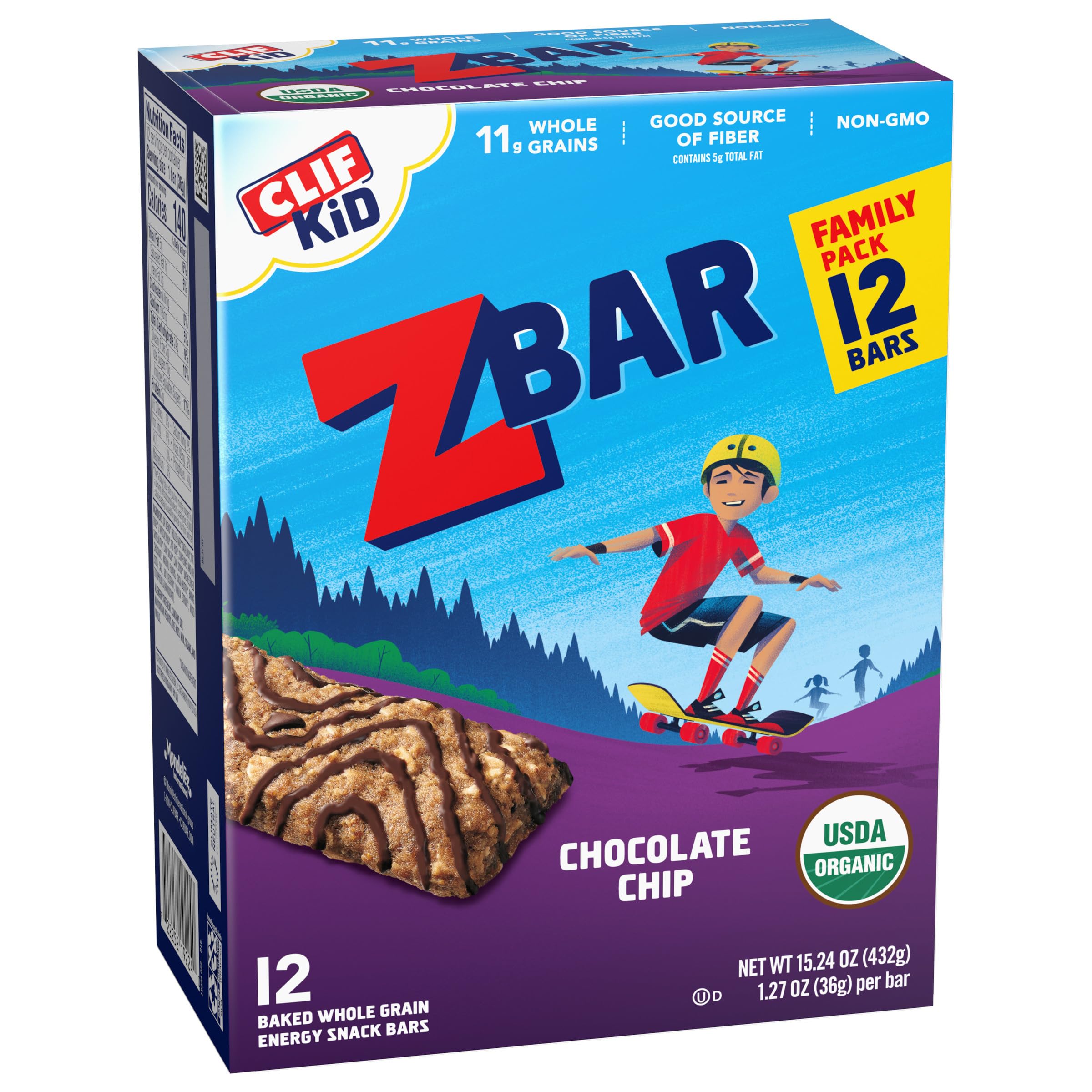 Organic CLIF Kid Zbar Chocolate Chip - 12 Pack for School Snacks