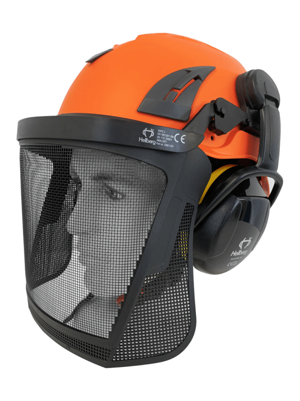 Hellberg Industrial Safety Helmet with Earmuffs, Carrier & Mesh Visor - EN397 Certified - Perfect for Construction, Mining & Heavy Industry Work