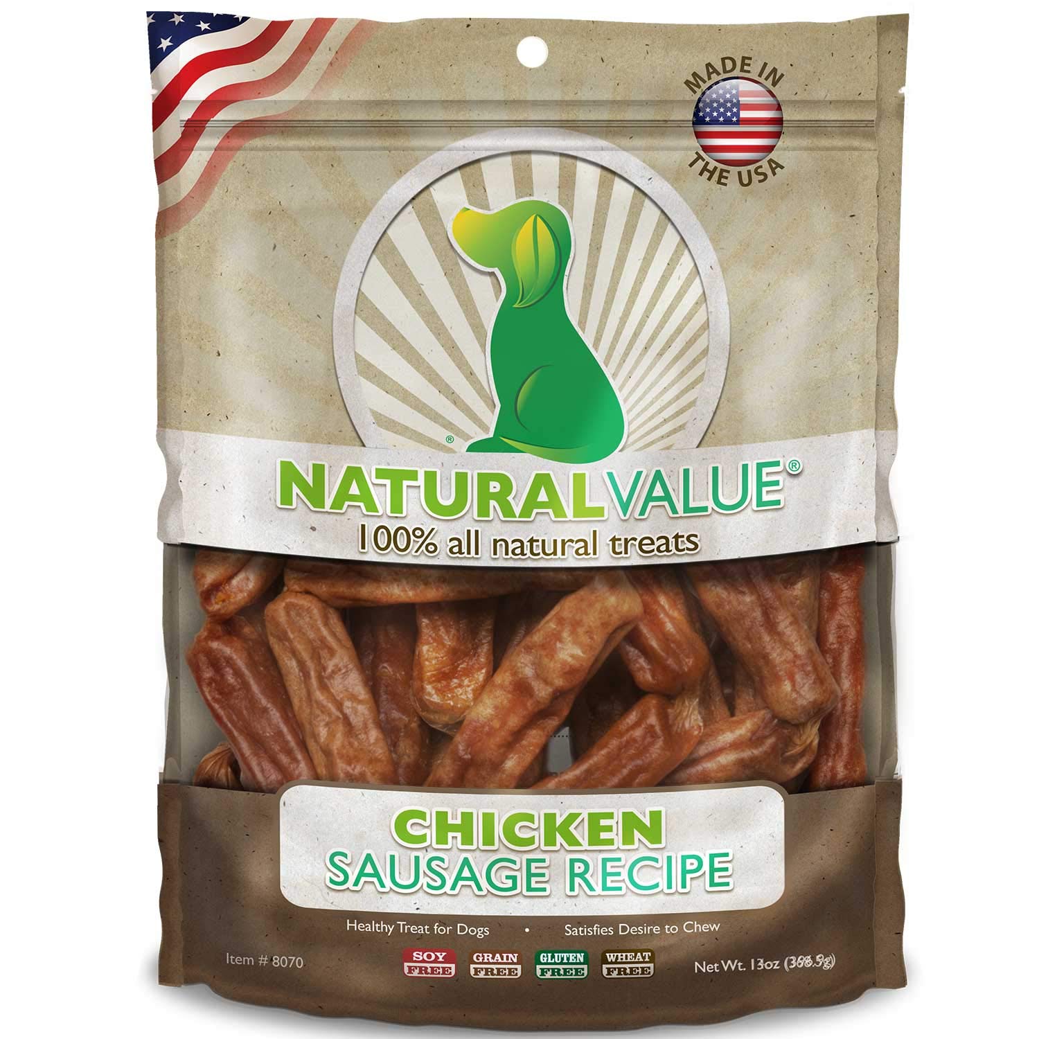 Natural Value Chicken Sausages Dog Treats - Soft Jerky for Large & Small Breeds - Healthy Grain-Free, Gluten-Free, Wheat-Free & Soy-Free Pet Snacks - Perfect for Training Rewards & On-the-Go Treats