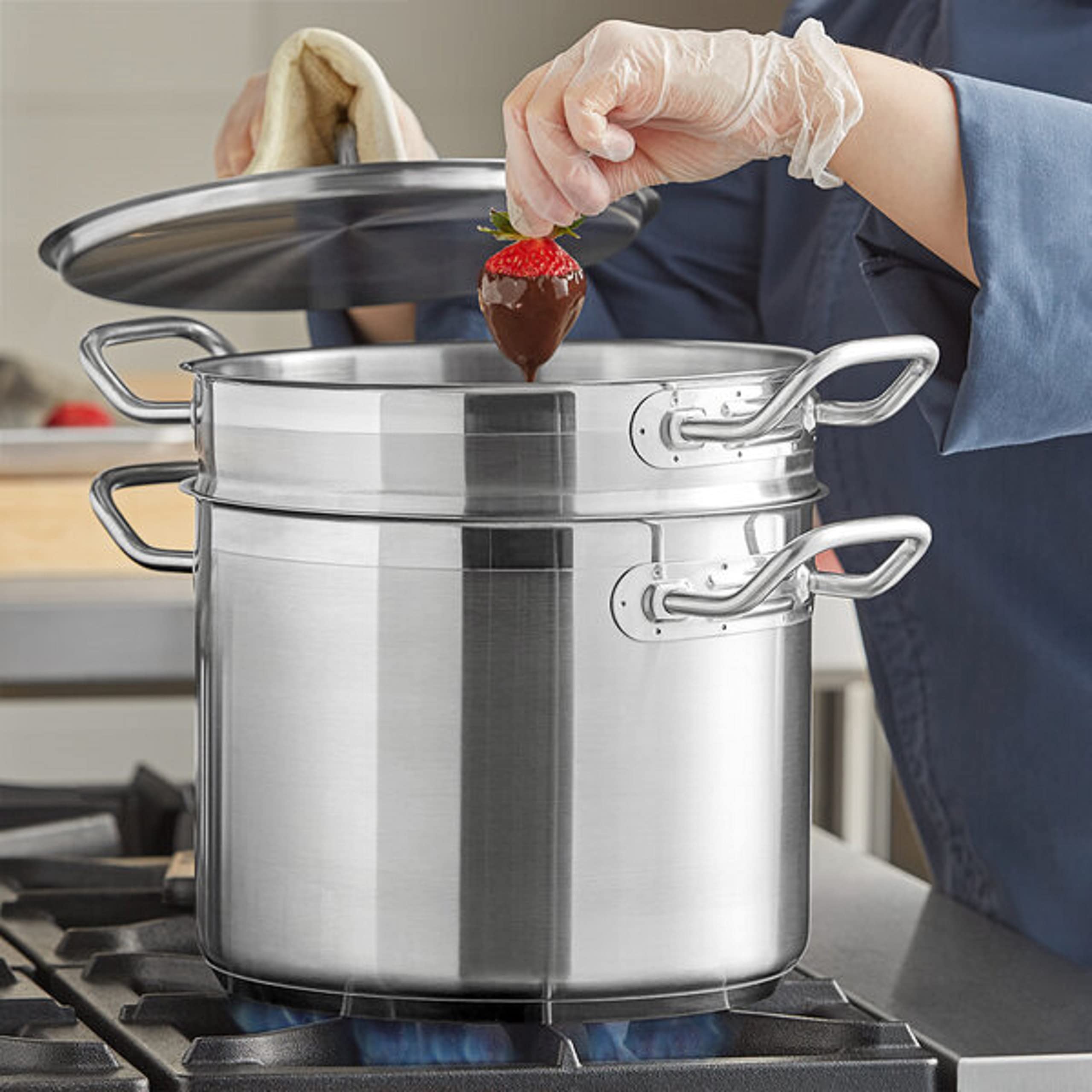 TrueCraftware 8 Quart Stainless Steel Double Boiler 3-Piece Set - Chocolate Melting Pot, Candy & Cheese Warmer, Dishwasher & Oven Safe Cookware for Home Baking, Candy Making, and Professional Kitchen Use
