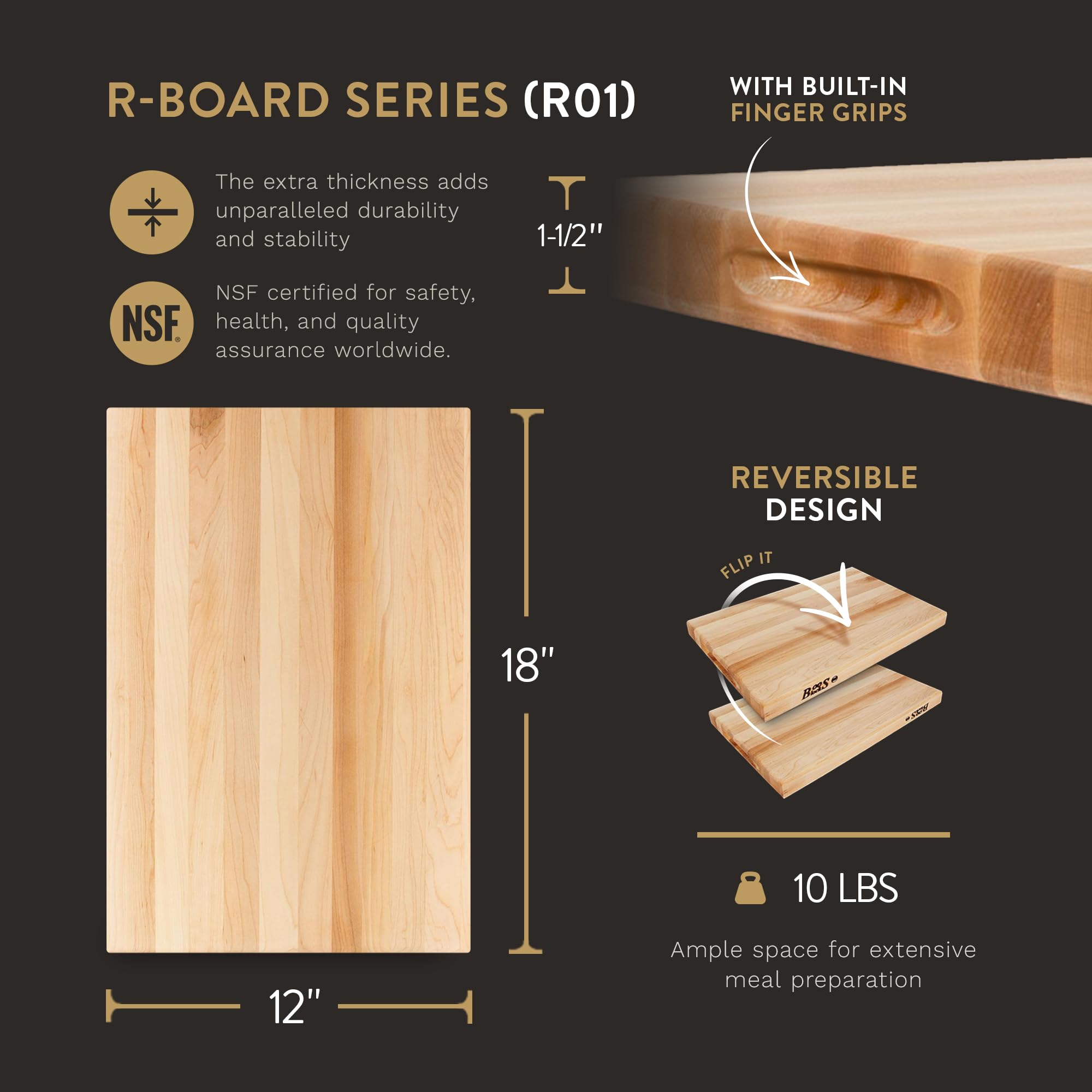 John Boos Block Large Reversible Maple Wood Cutting Board 18