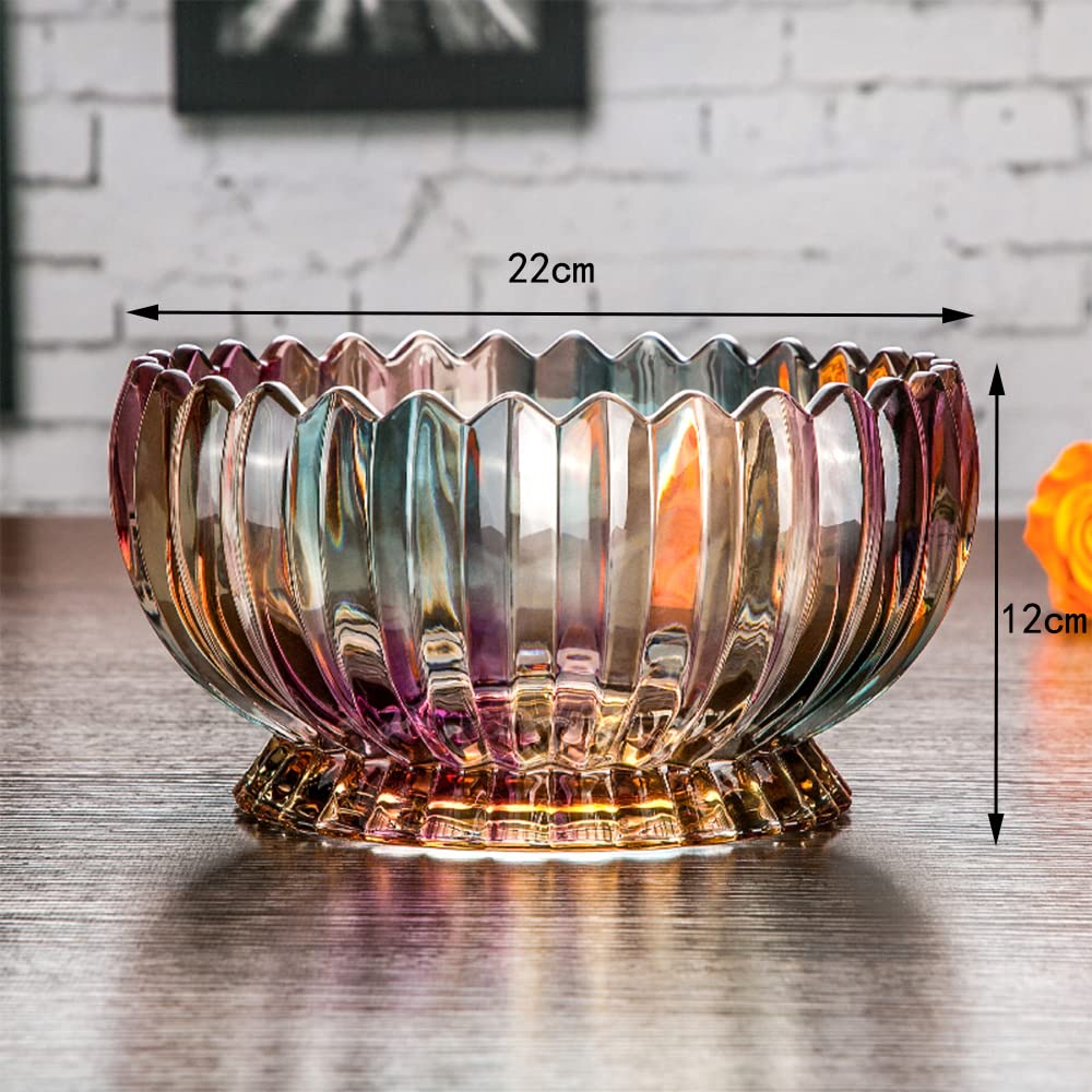 Handmade Crystal Glass Fruit Bowl - Decorative Reusable Kitchen Countertop Storage Basket for Fruits, Snacks & Display (12x22cm) - Perfect for Dining Tables, Kitchen Islands & Home Decor