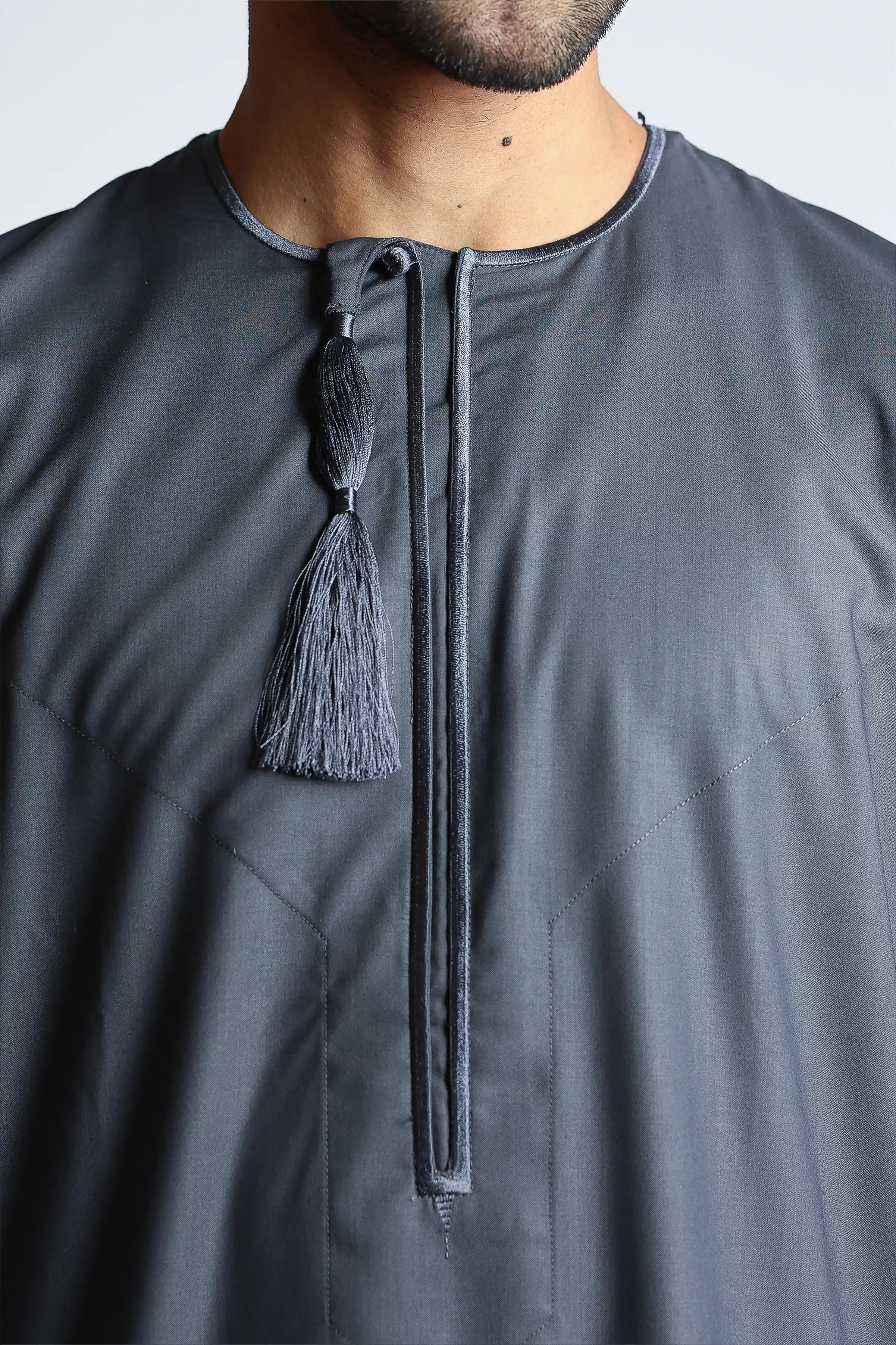Premium J143 Carbon Grey Habeel Thobe for Men - Traditional Arabic Islamic Robe - Perfect for Eid, Ramadan & Special Occasions