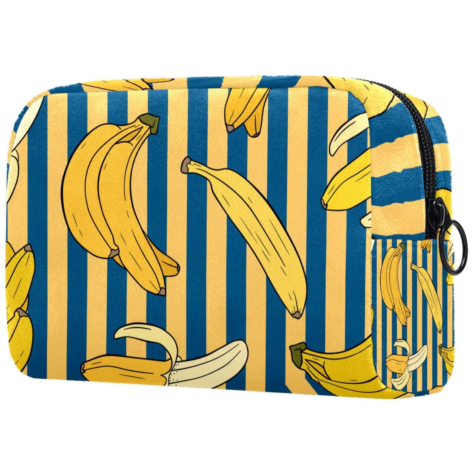 Banana Stripe Travel Makeup Bag - Portable Cosmetic Pouch for Toiletries & Organizer