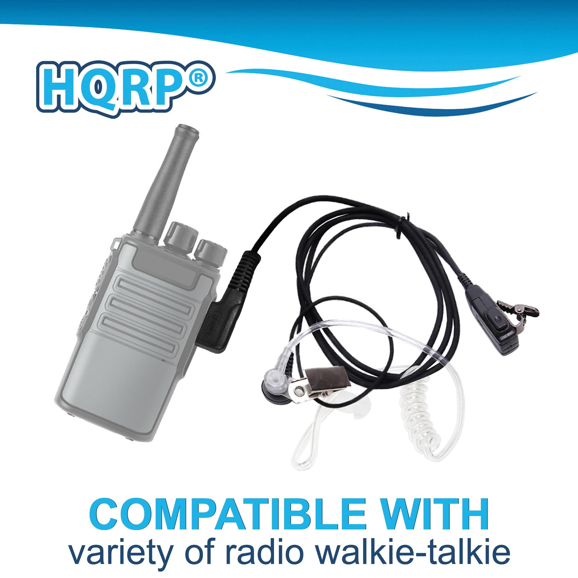 HQRP 2 Pin Acoustic Tube Earpiece Headset with Microphone - Compatible with Kenwood Pro-Talk, Pro-Power, Free-Talk, Protalk XLS, FreeTalk XLS - Ideal for Security, Construction & Two-Way Radio Communication