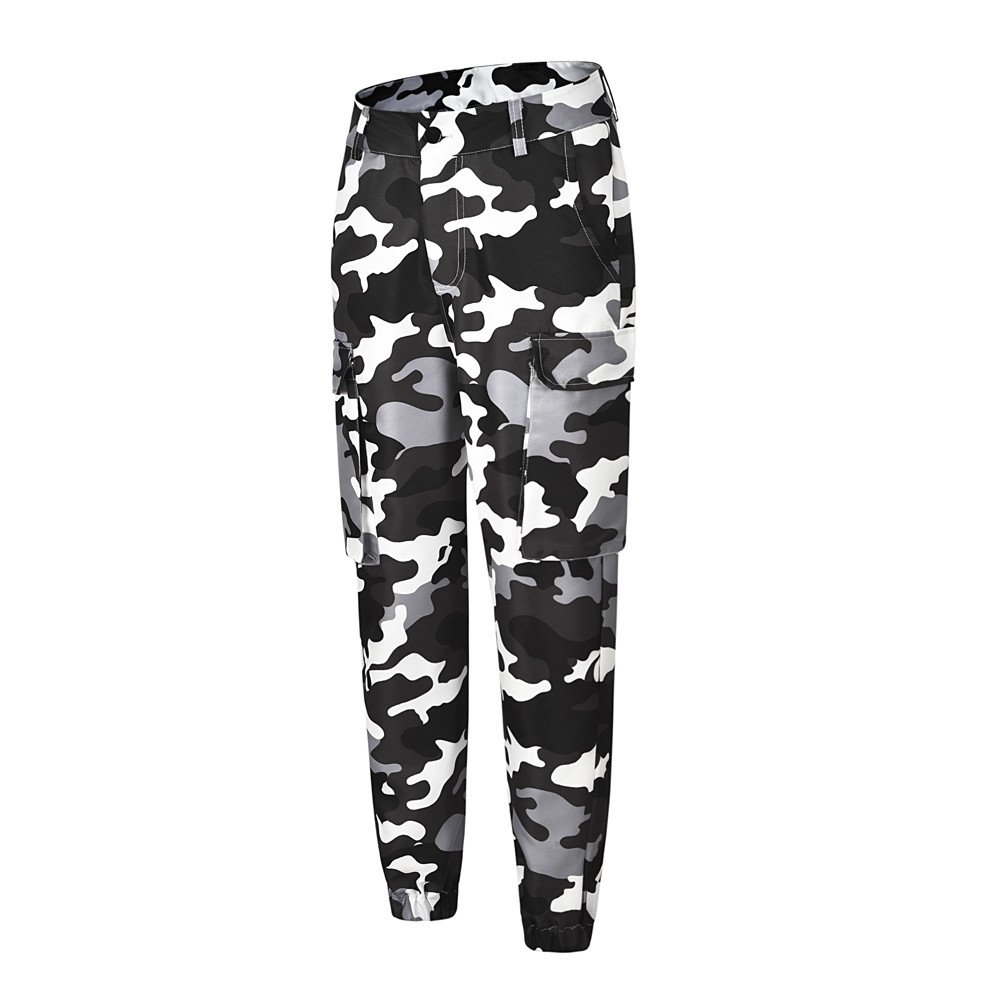 Women's Camo Cargo Pants - Military Combat Casual Trousers with Multiple Pockets (White, Large) | Perfect for Outdoor Adventures, Hiking & Streetwear Fashion