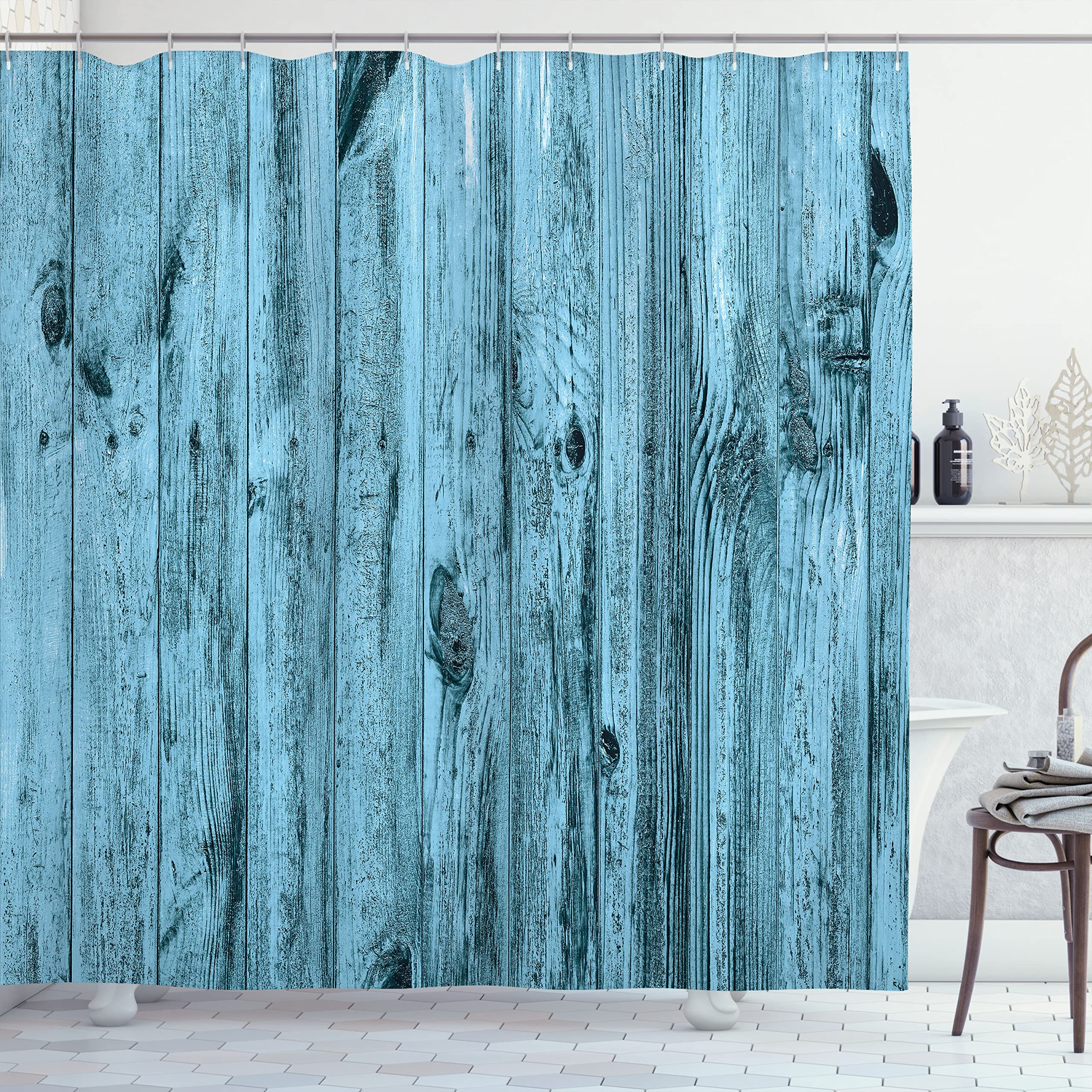 Ambesonne Rustic Shower Curtain - Wooden Texture & Antique Timber Print Fabric Bath Decor with Hooks, 69x75 Inches, Dark Turquoise - Perfect for Farmhouse, Vintage & Boho Bathroom Styles