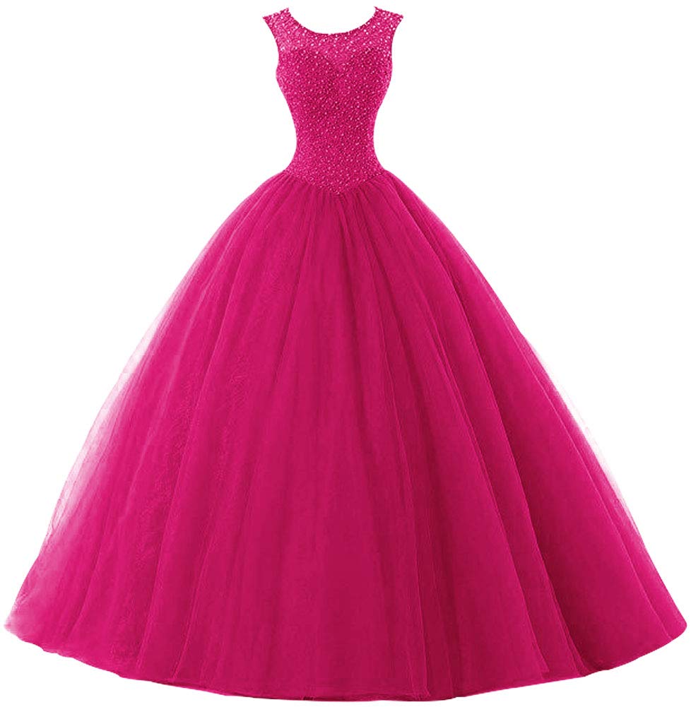 Elegant Beaded Ball Gown Prom Dress for Quinceañera - Sleeveless Tulle Formal Evening Gown | Perfect for Homecoming, Wedding Guest & Special Occasions
